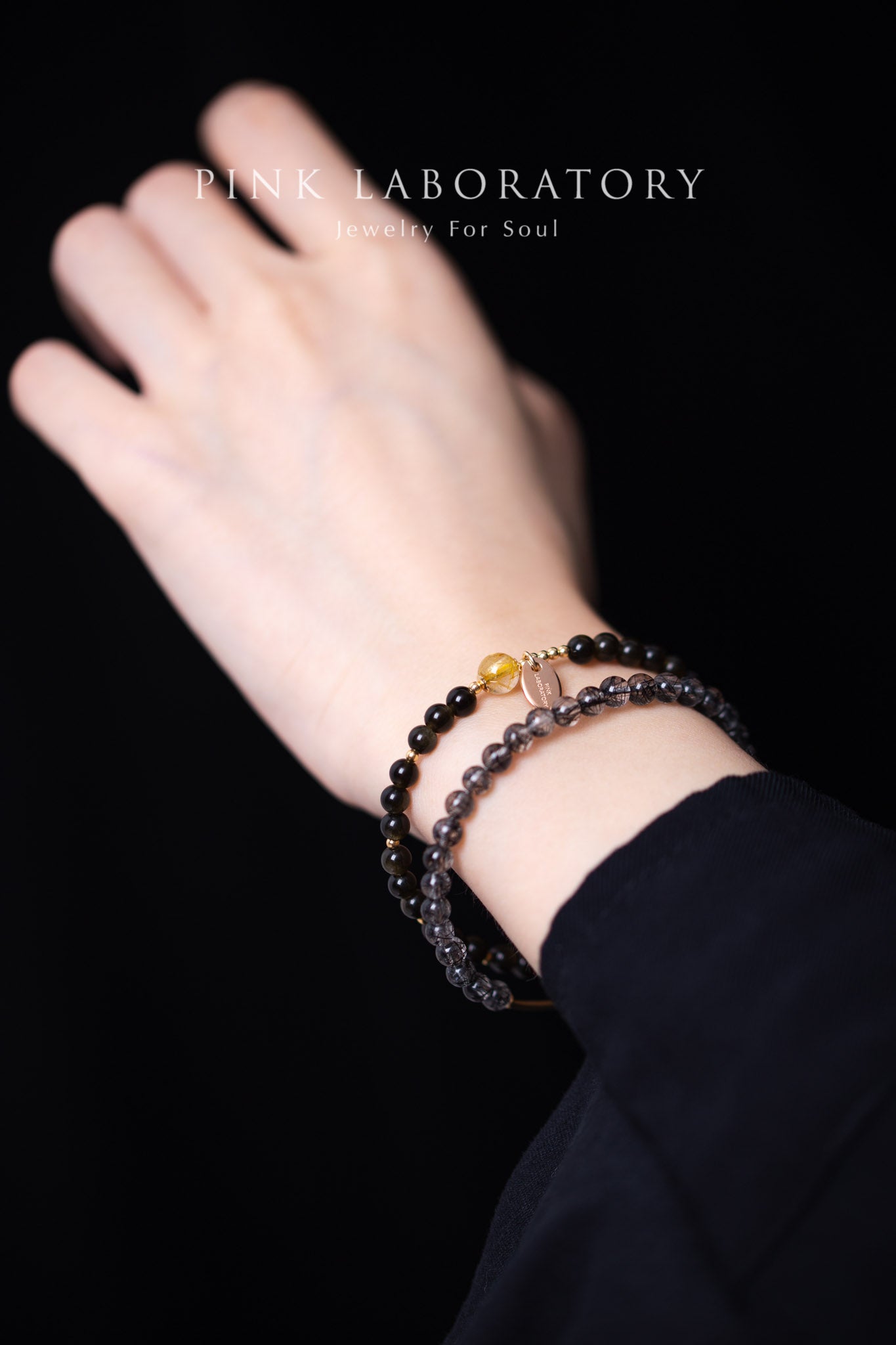 金沙黑曜石黑髮晶14KGF手鍊