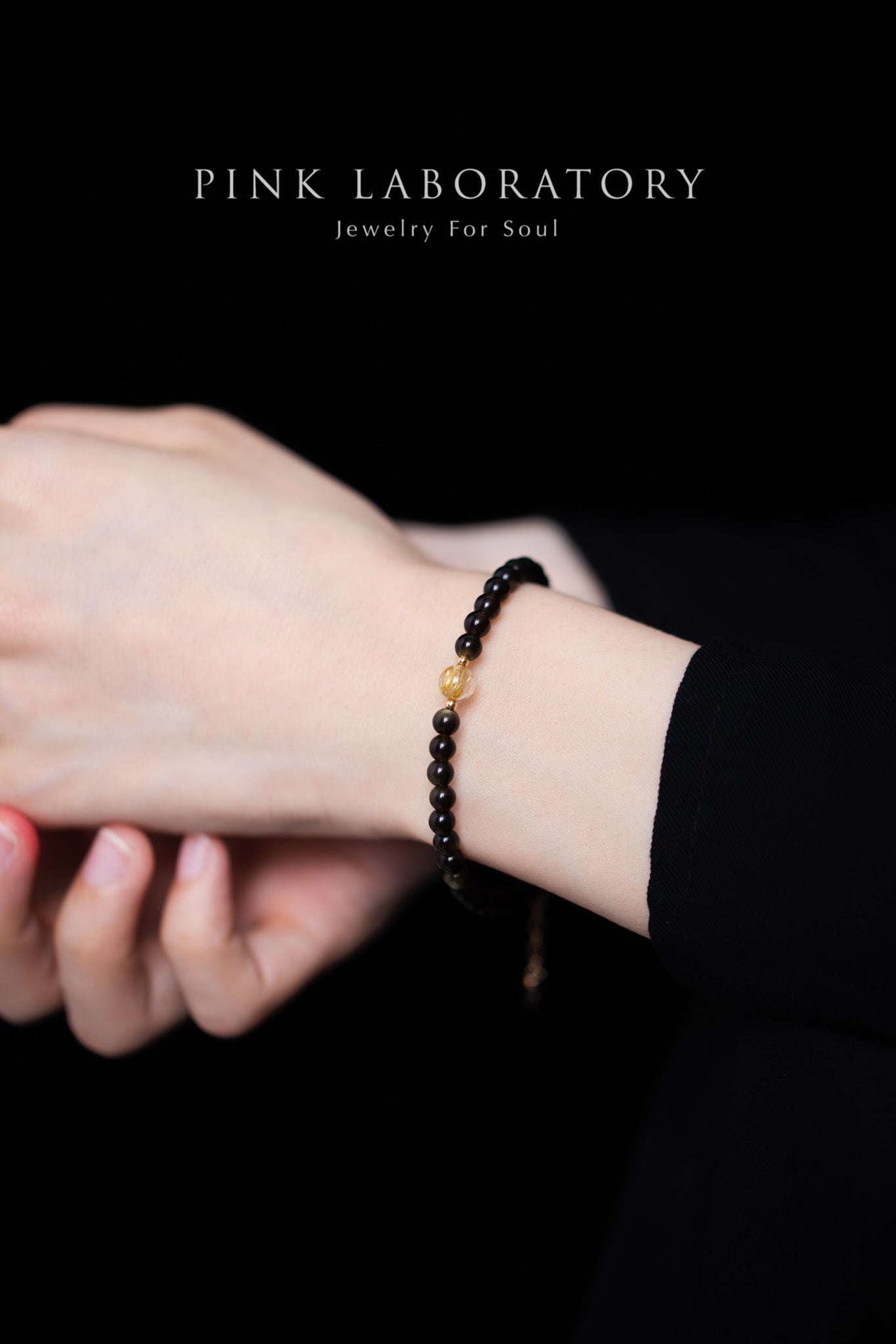 金沙黑曜石金髮晶14KGF手鍊