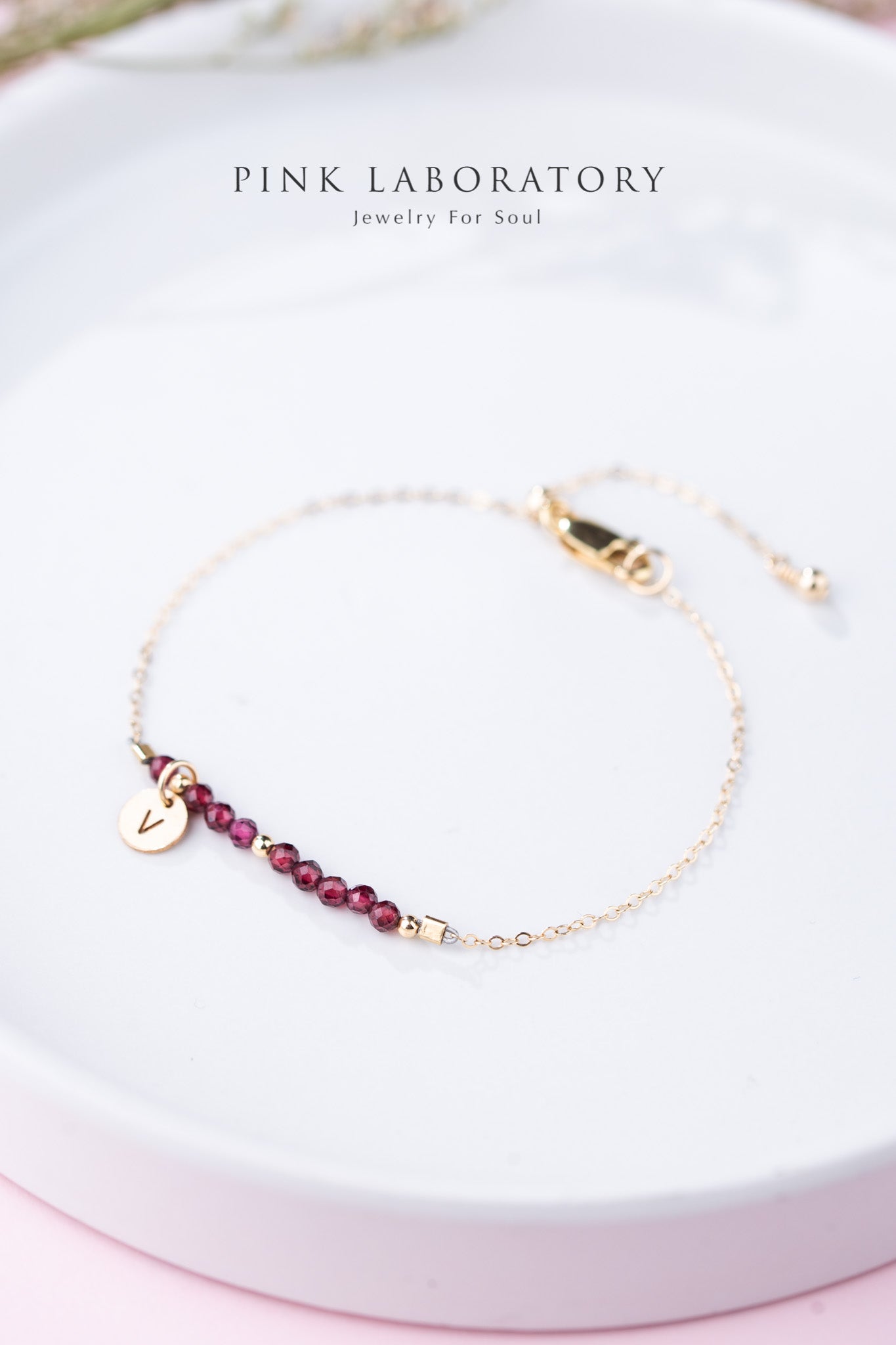 石榴石14KGF手鍊 | 摩斯密碼客製字母