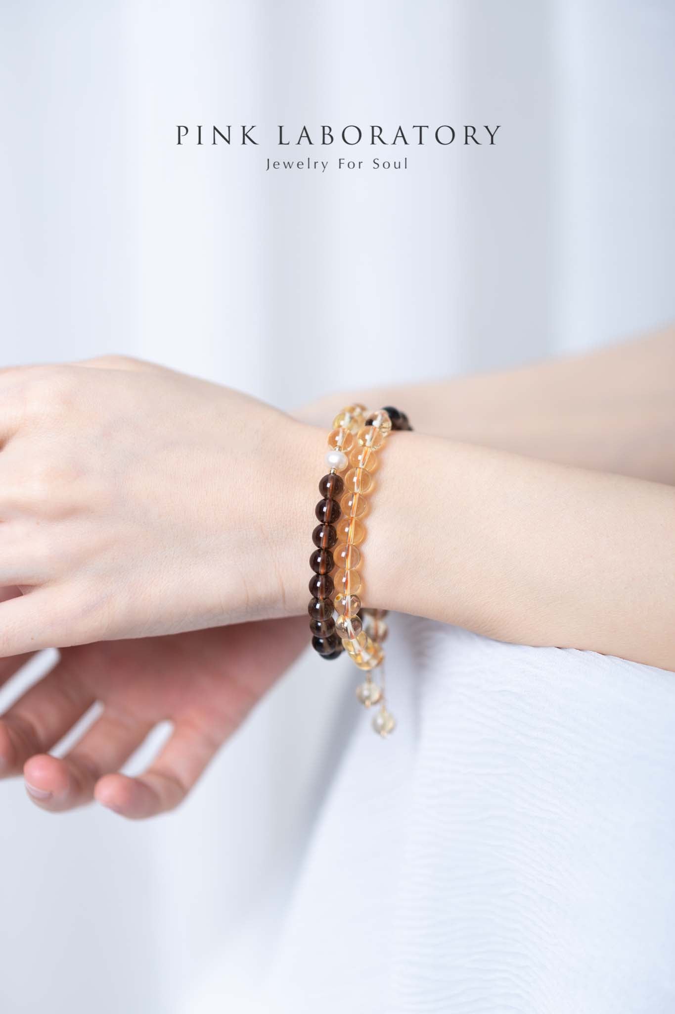 黃水晶茶晶14KGF手鍊