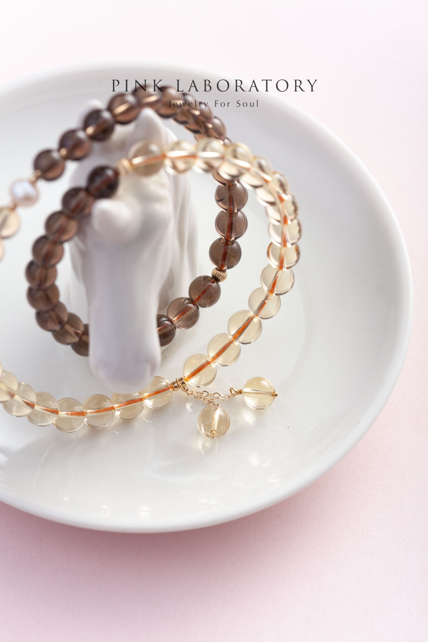 黃水晶茶晶14KGF手鍊