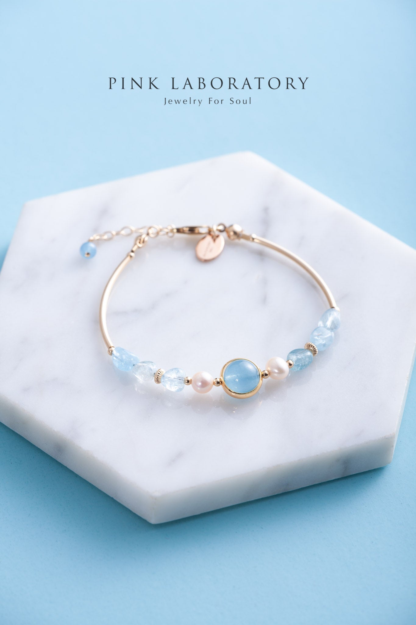 海藍寶天然淡水珍珠14k包金手鍊