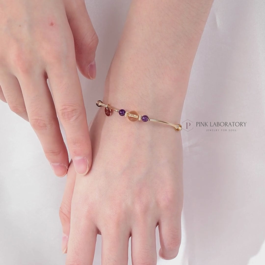 黃水晶紫水晶14KGF手鍊