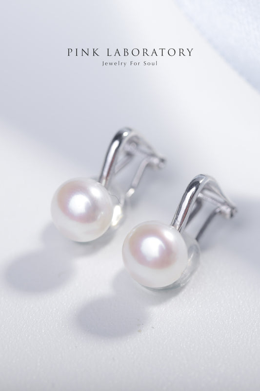 天然淡水珍珠925純銀精鍍亮澤白金耳環