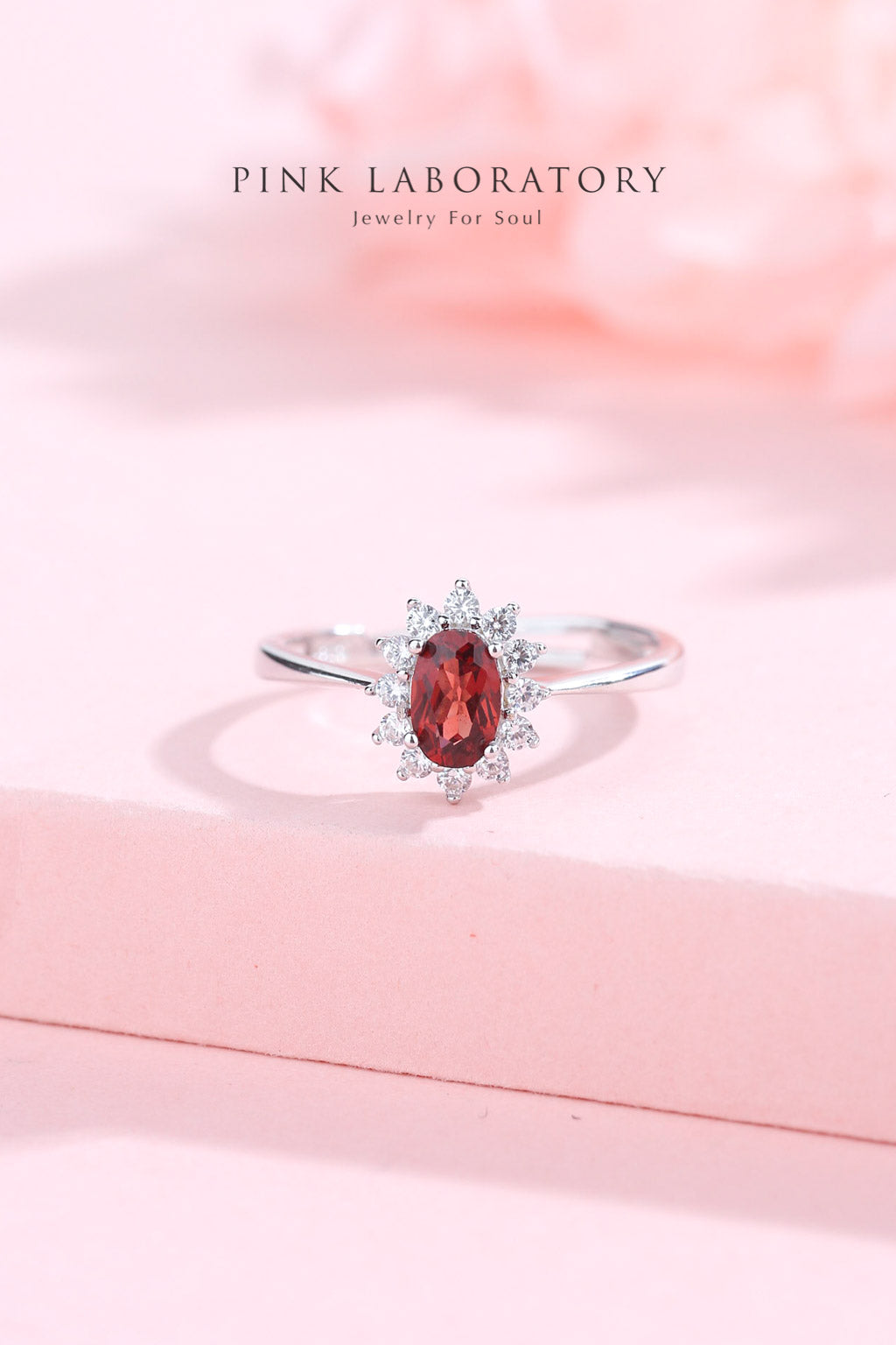 石榴石戒指 | 925純銀精鍍亮澤白金戒指