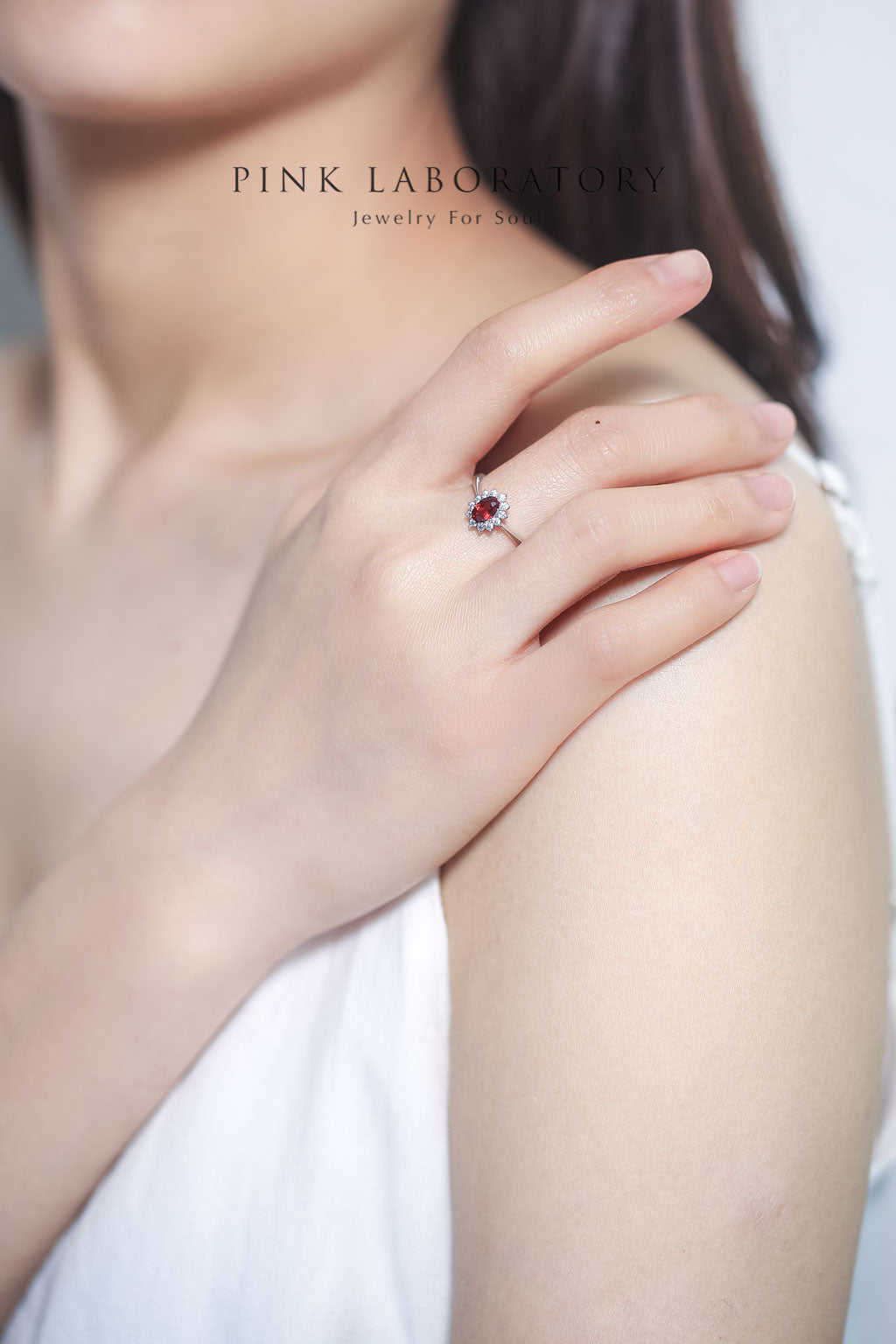 石榴石戒指 | 925純銀精鍍亮澤白金戒指