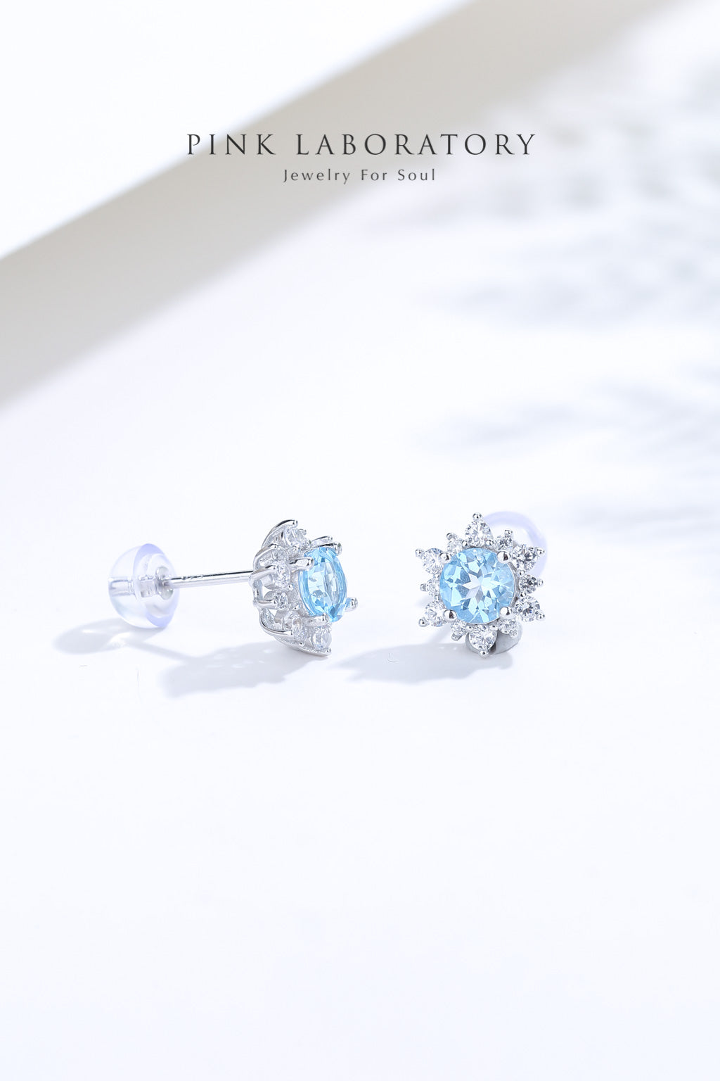 瑞士藍托帕石925純銀精鍍亮澤白金耳環