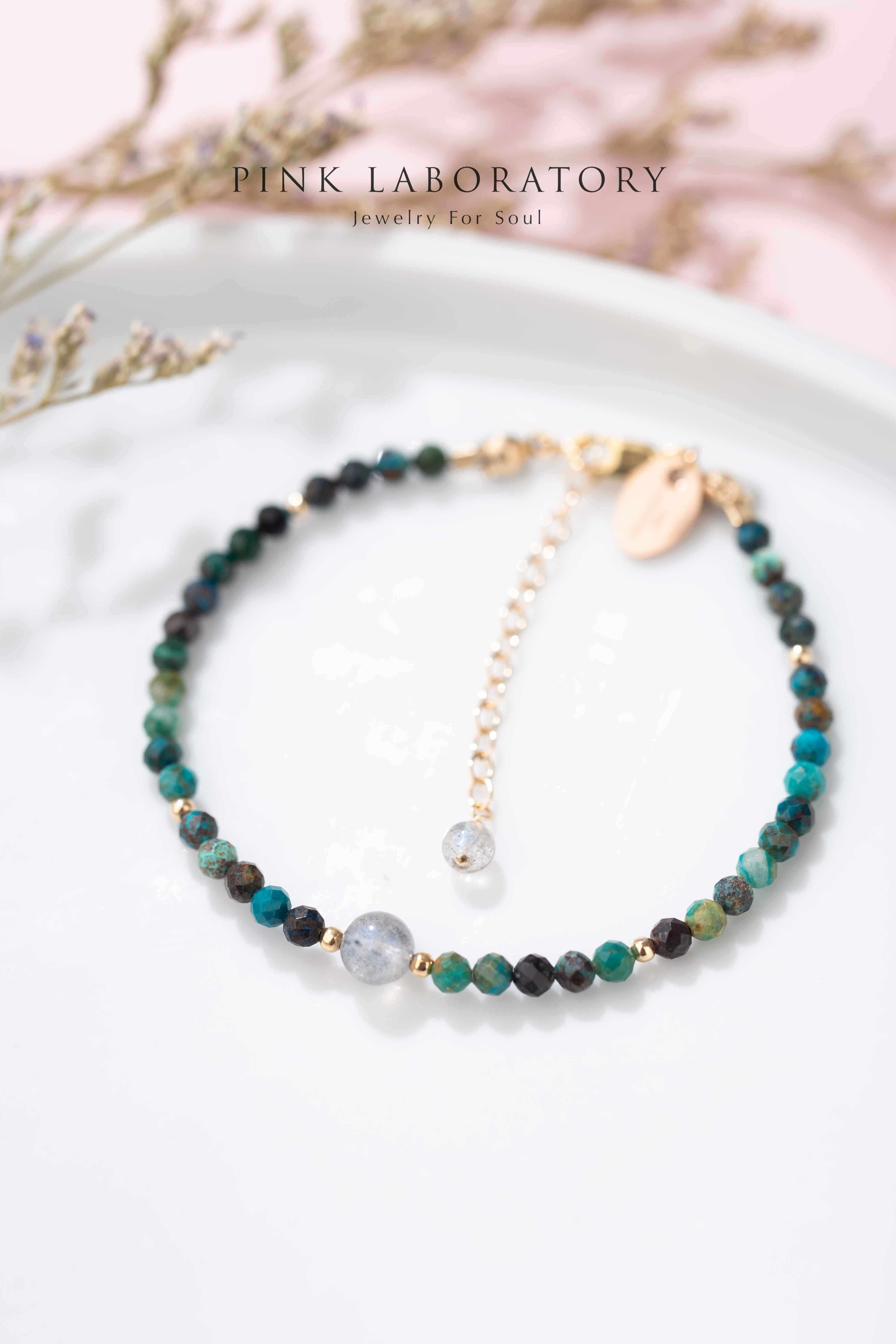 Chrysocolla 鳳凰石拉長石14KGF手鍊 - Pink Laboratory