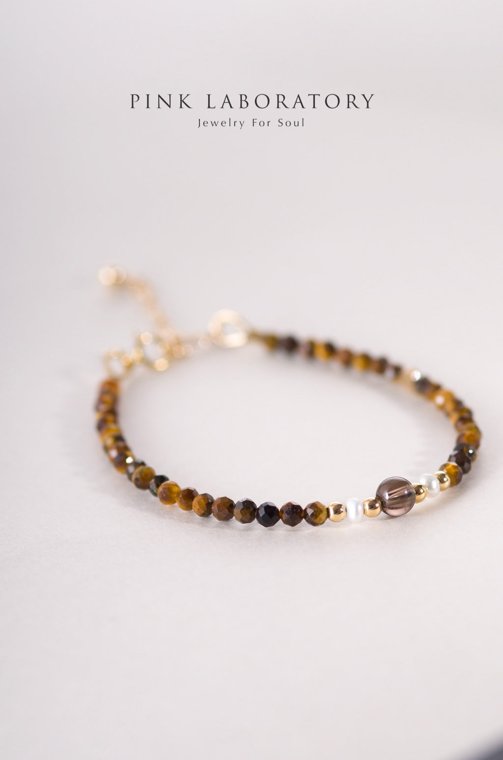 虎眼石茶晶珍珠14KGF手鍊