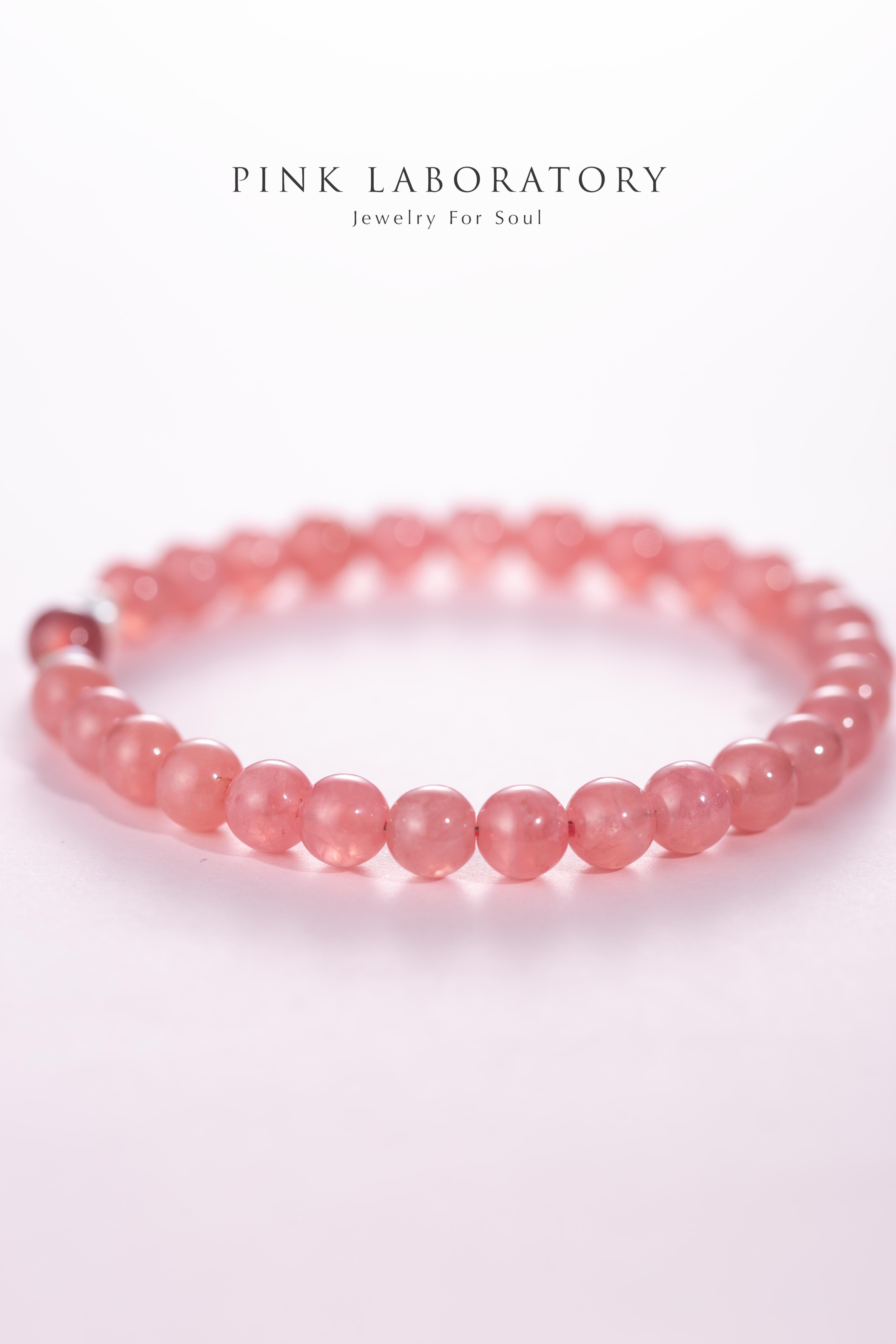 冰種紅紋石草莓晶珍珠14KGF愛情水晶手鍊