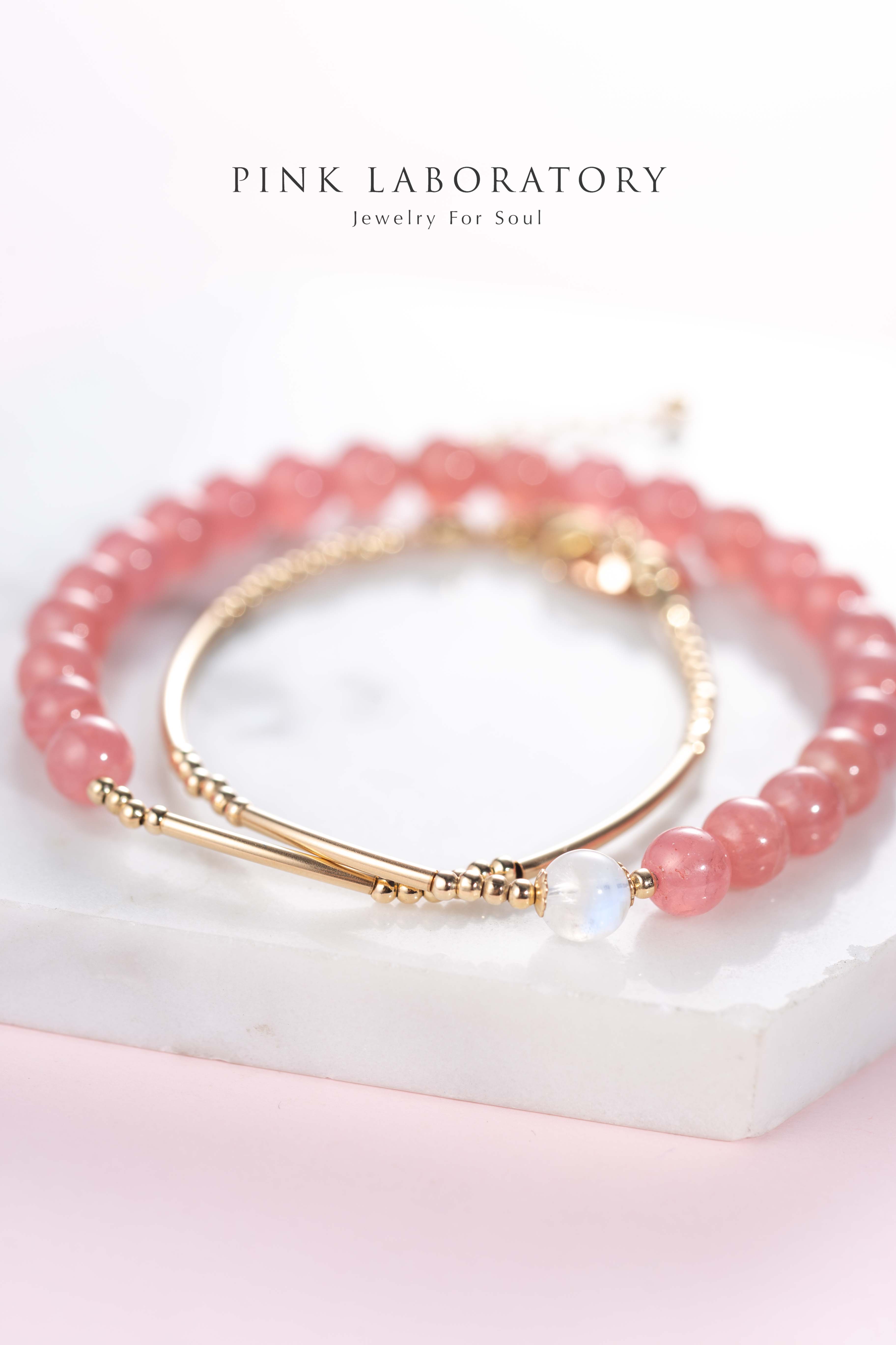 冰種紅紋石月亮石14KGF雙圈手鍊