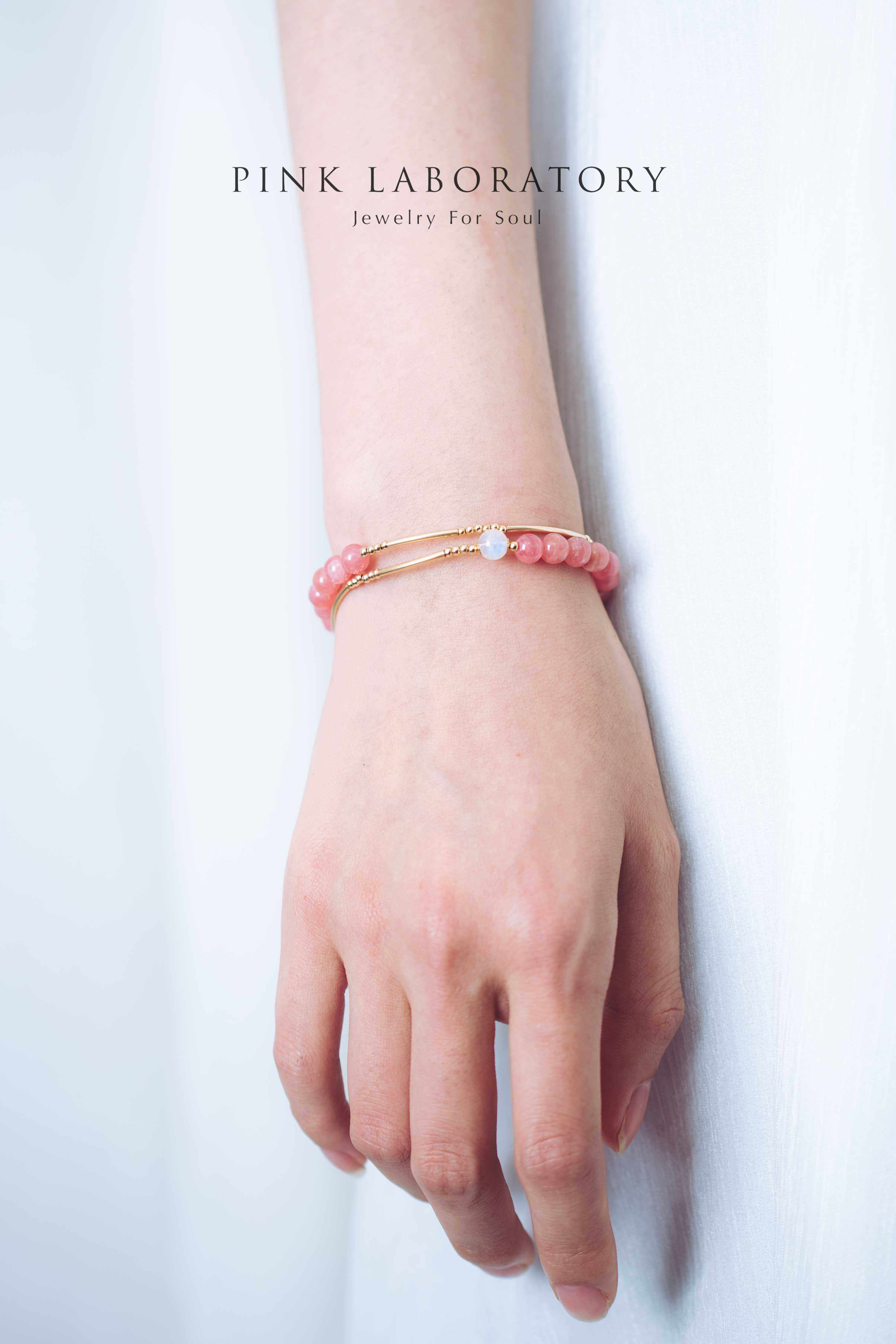 冰種紅紋石月亮石14KGF雙圈手鍊