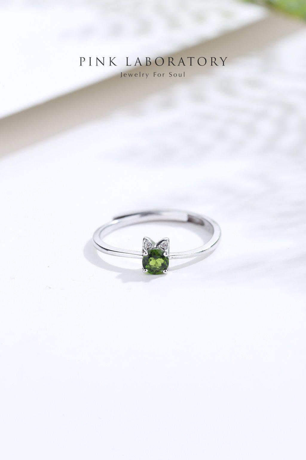 綠透輝石戒指 | 925純銀鍍白金 - Pink Laboratory