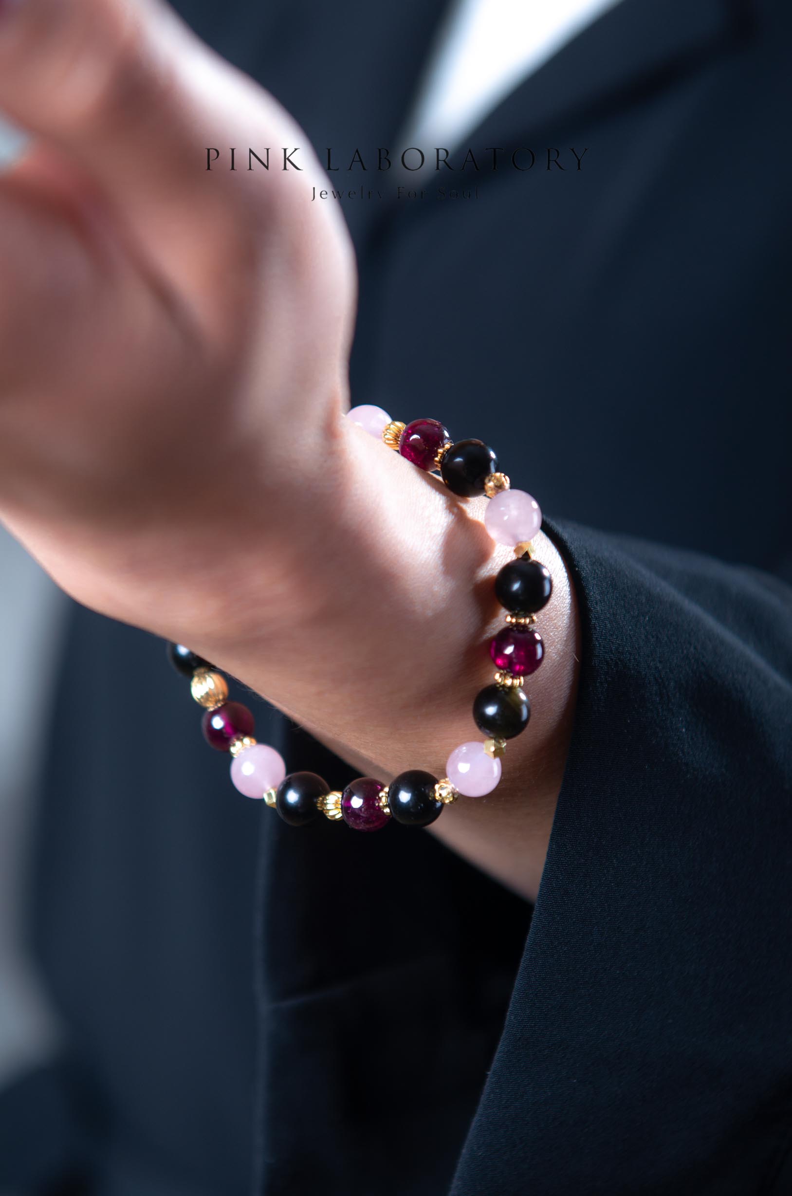 5A紫牙烏石榴石粉水晶手鍊 | 14K鍍金 |