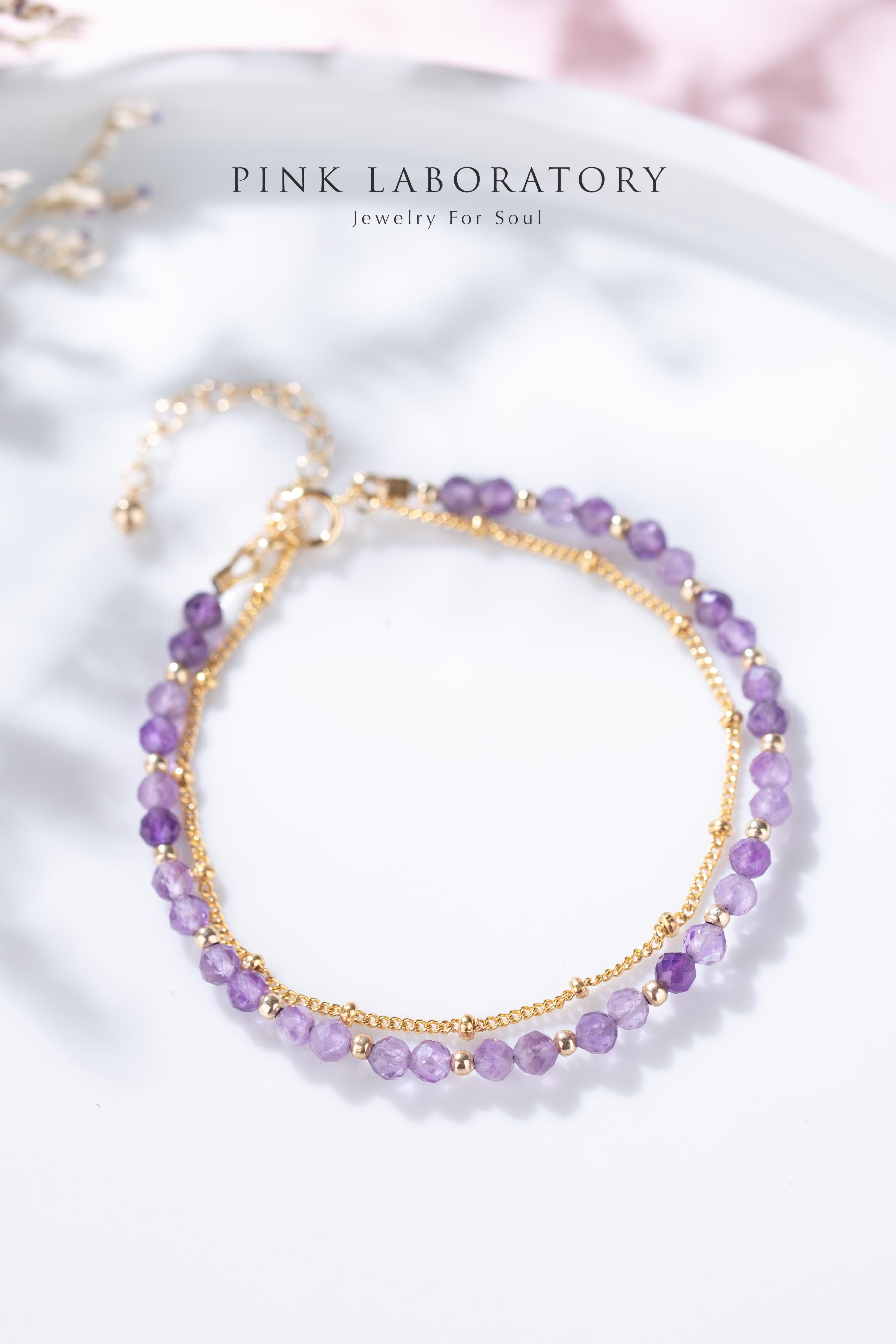 紫水晶極細14K包金手鍊|字母客製