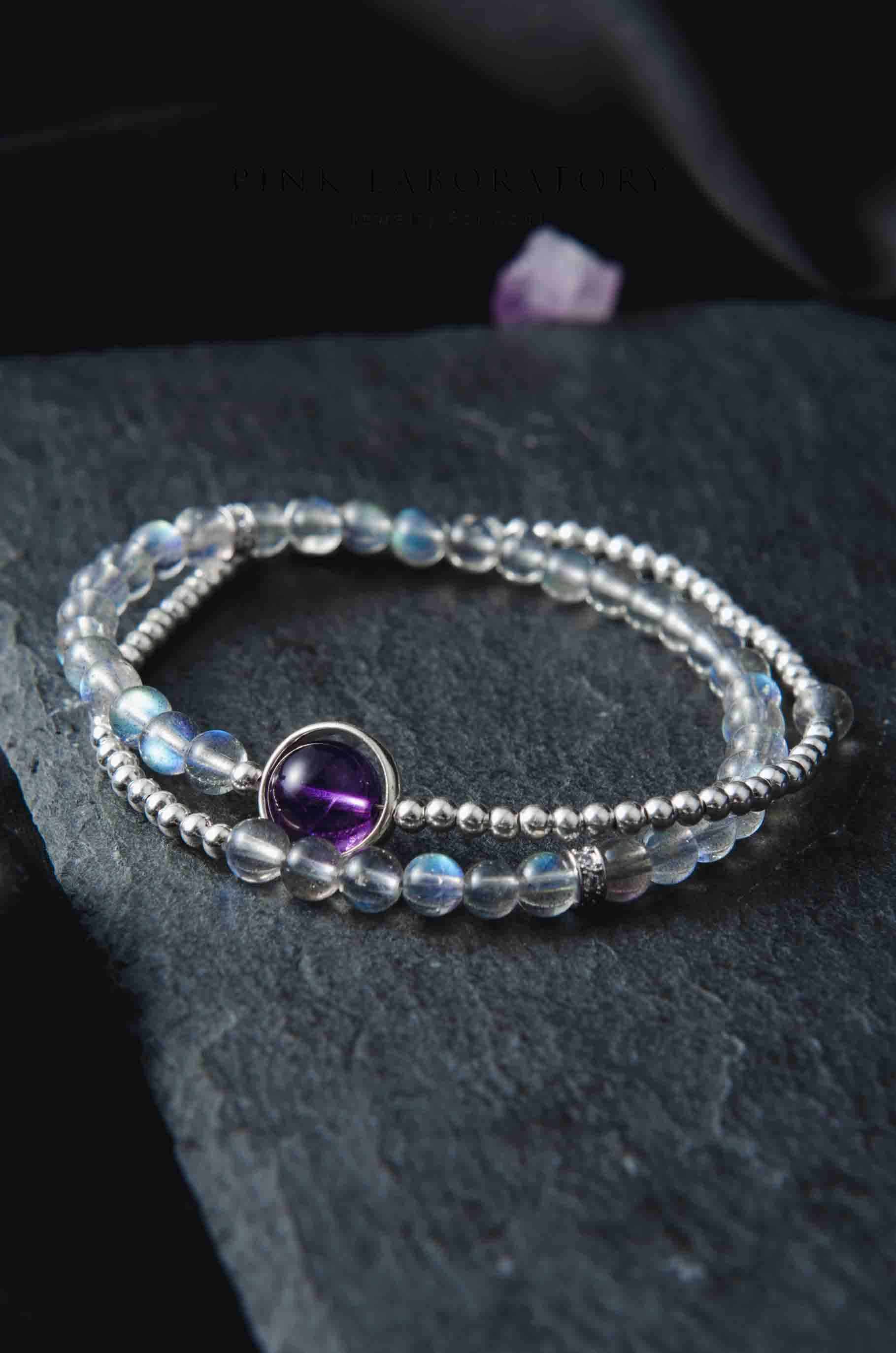 夜色 | 紫水晶拉長石雙圈手鍊 - Pink Laboratory
