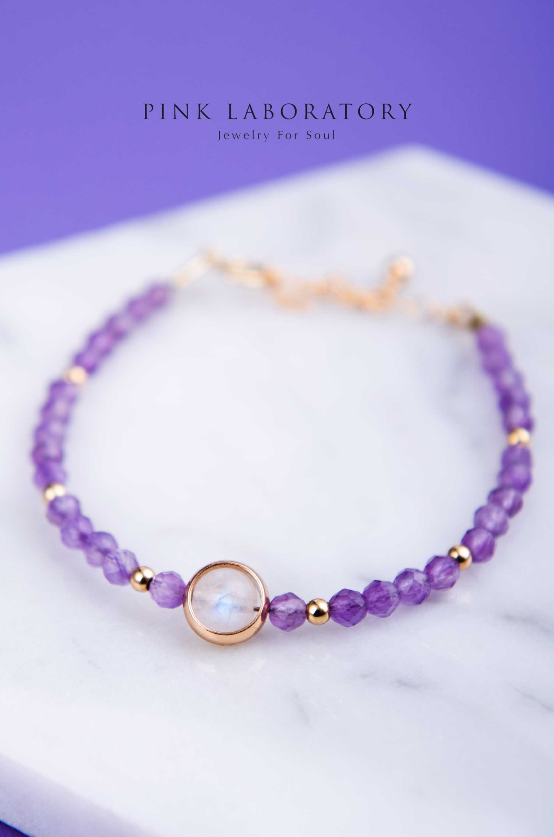 月光石月亮石手鍊 | 切面紫水晶