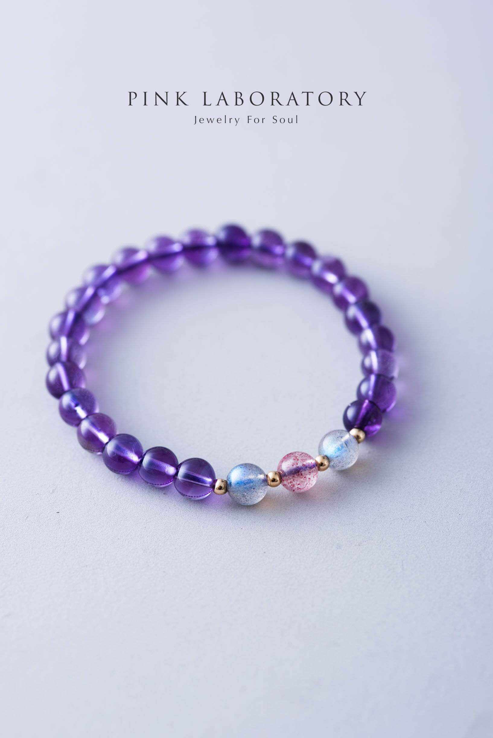 巴西紫水晶14K包金手鍊 | 拉長石草莓晶 | 單圈 - Pink Laboratory