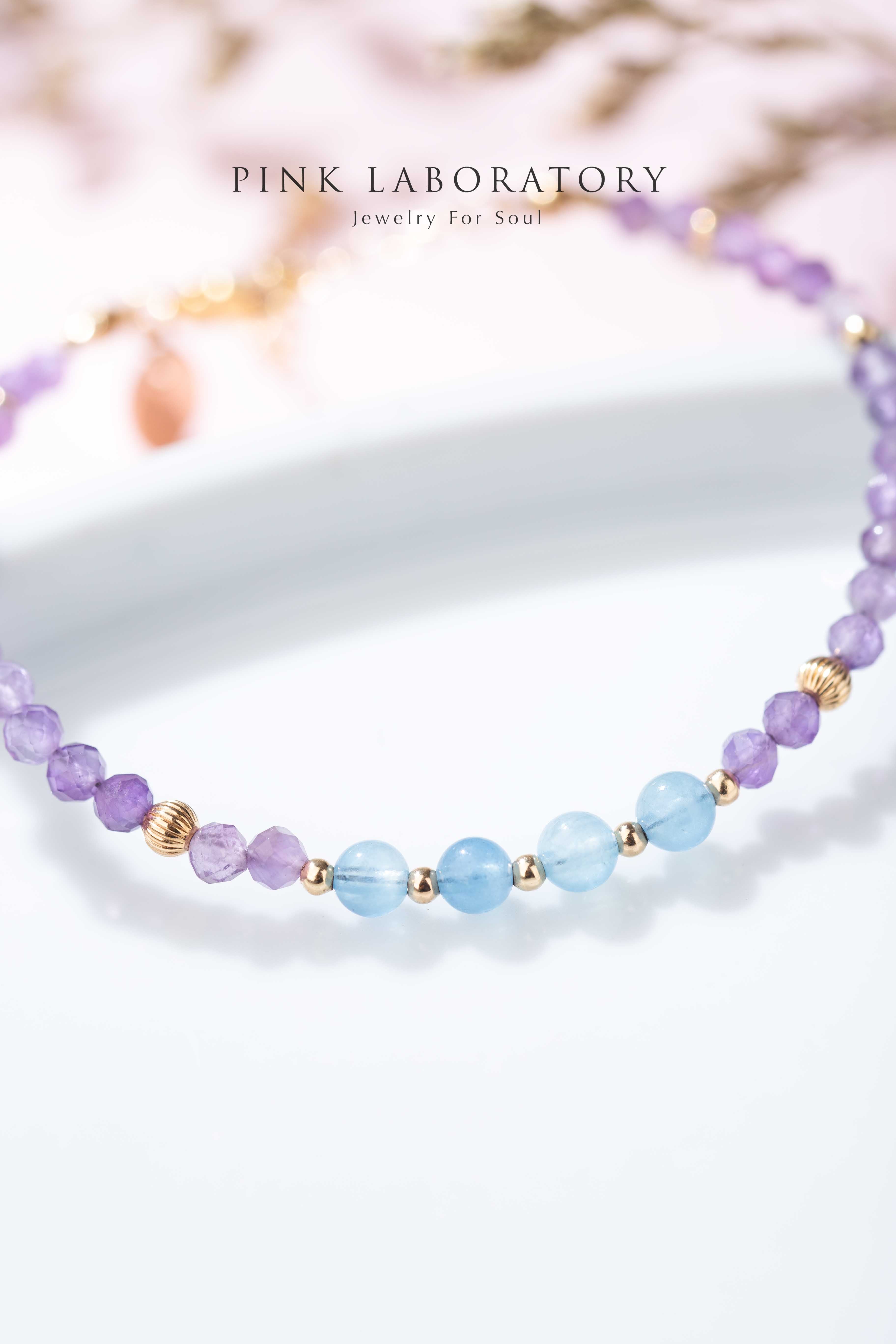 紫水晶海藍寶14KGF極細手鍊