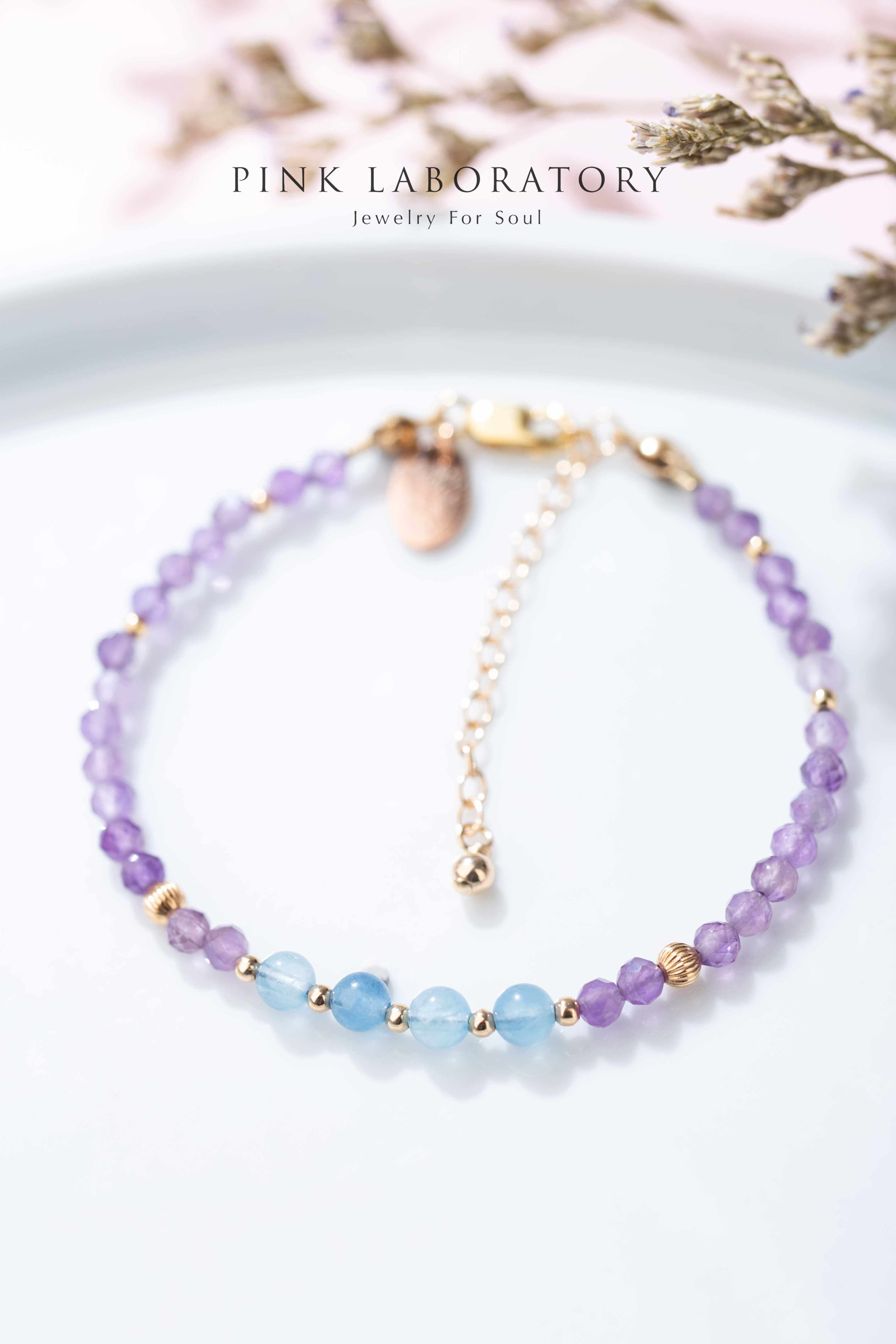 紫水晶海藍寶14KGF極細手鍊 - Pink Laboratory