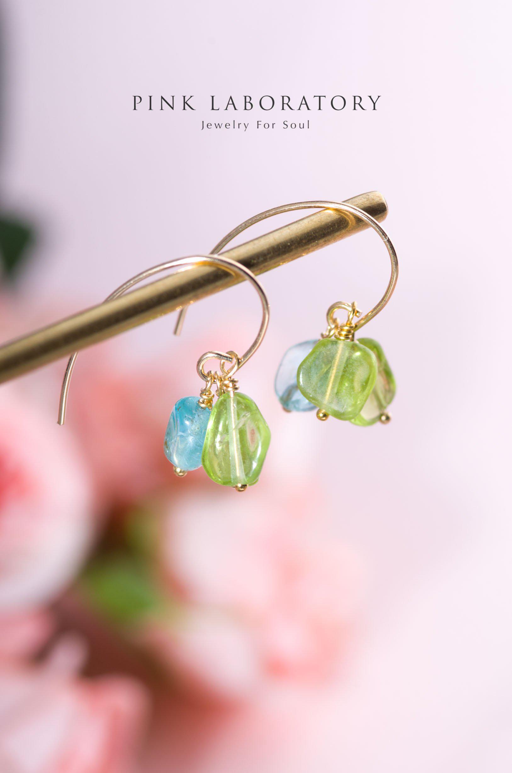 橄欖石磷灰石耳環 | 14K包金 | 925純銀 - Pink Laboratory