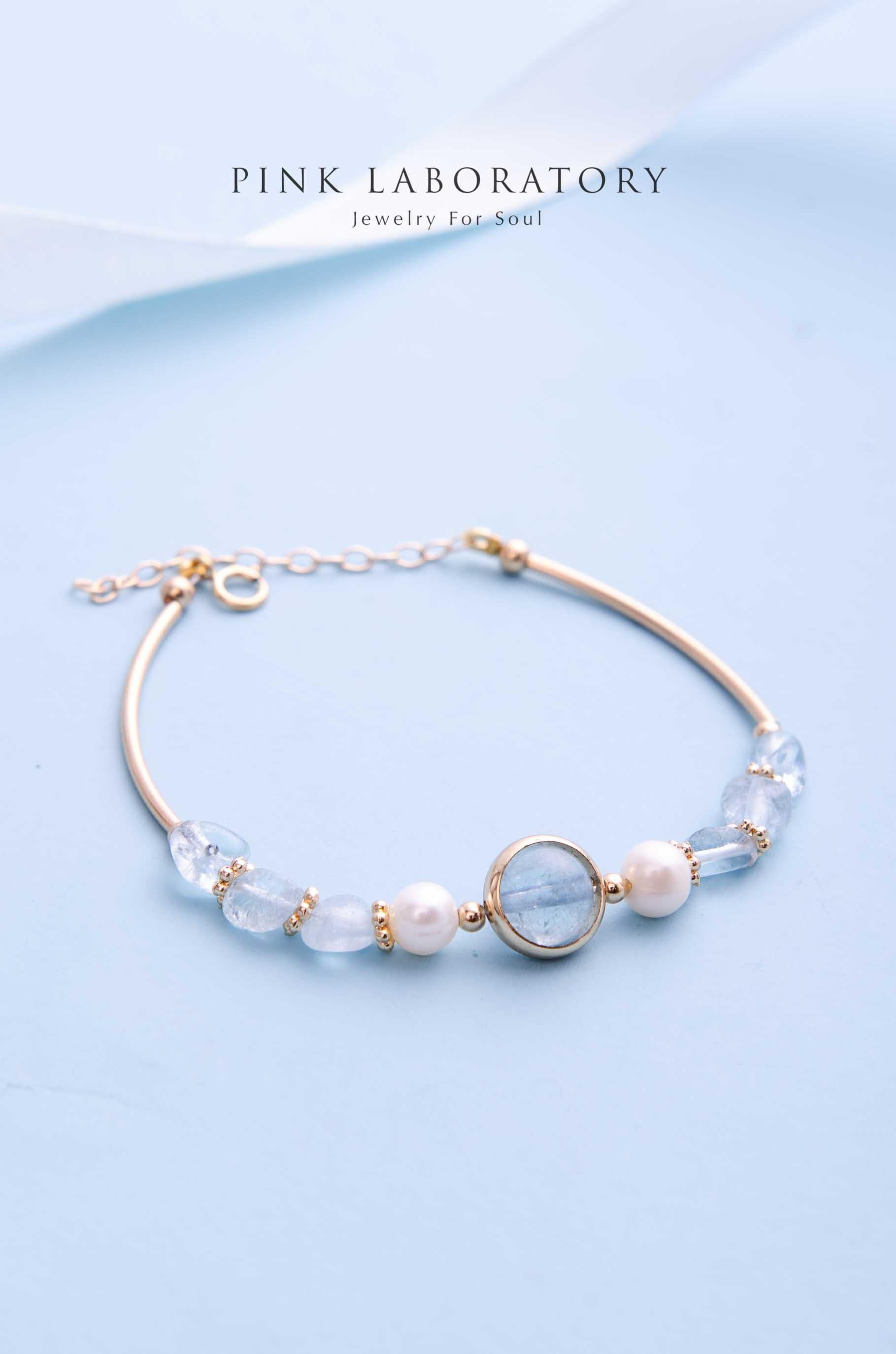 冰種海藍寶珍珠14K包金手鍊 - Pink Laboratory