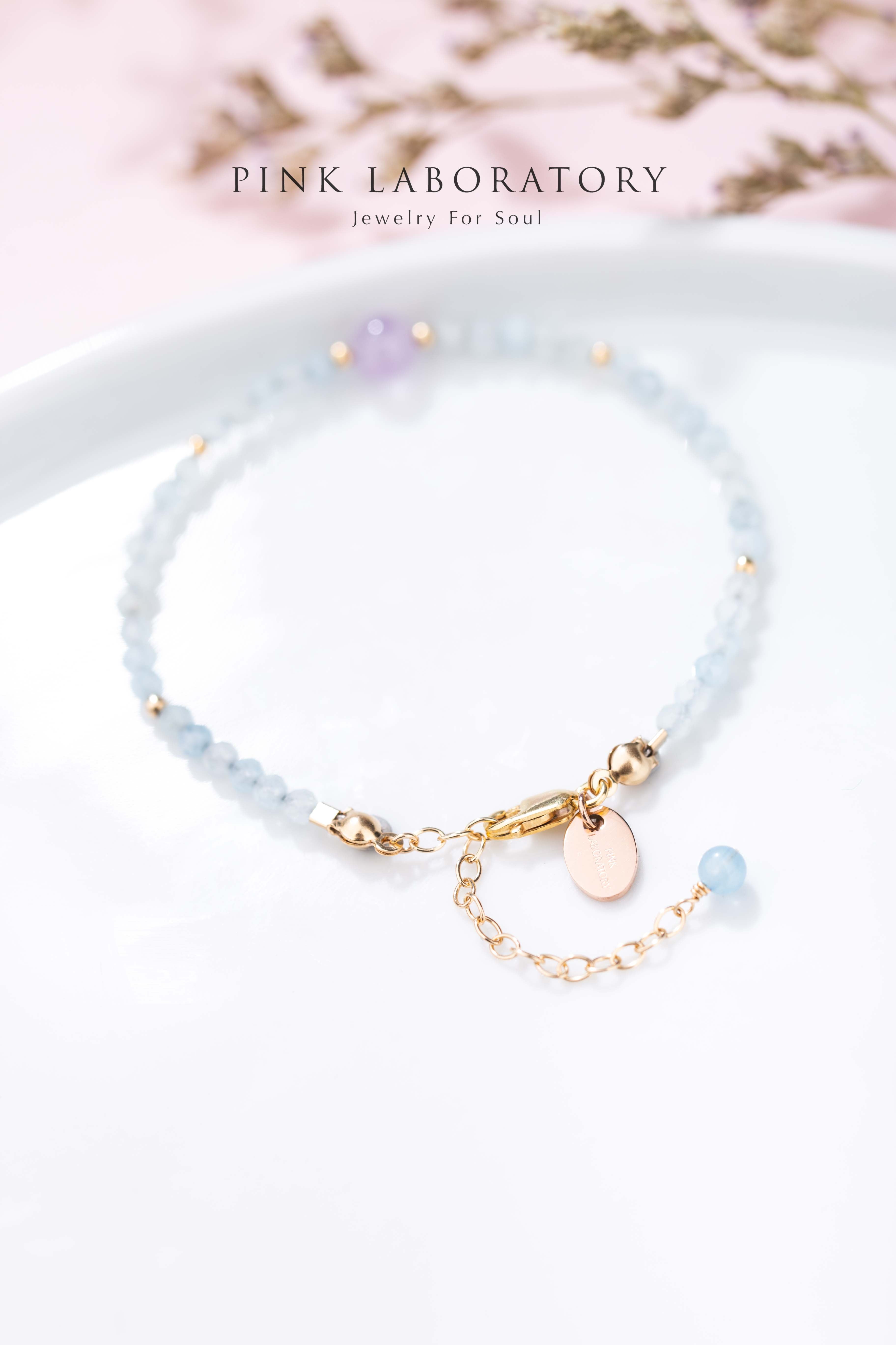 海藍寶薰衣草紫水晶14GF極細手鍊