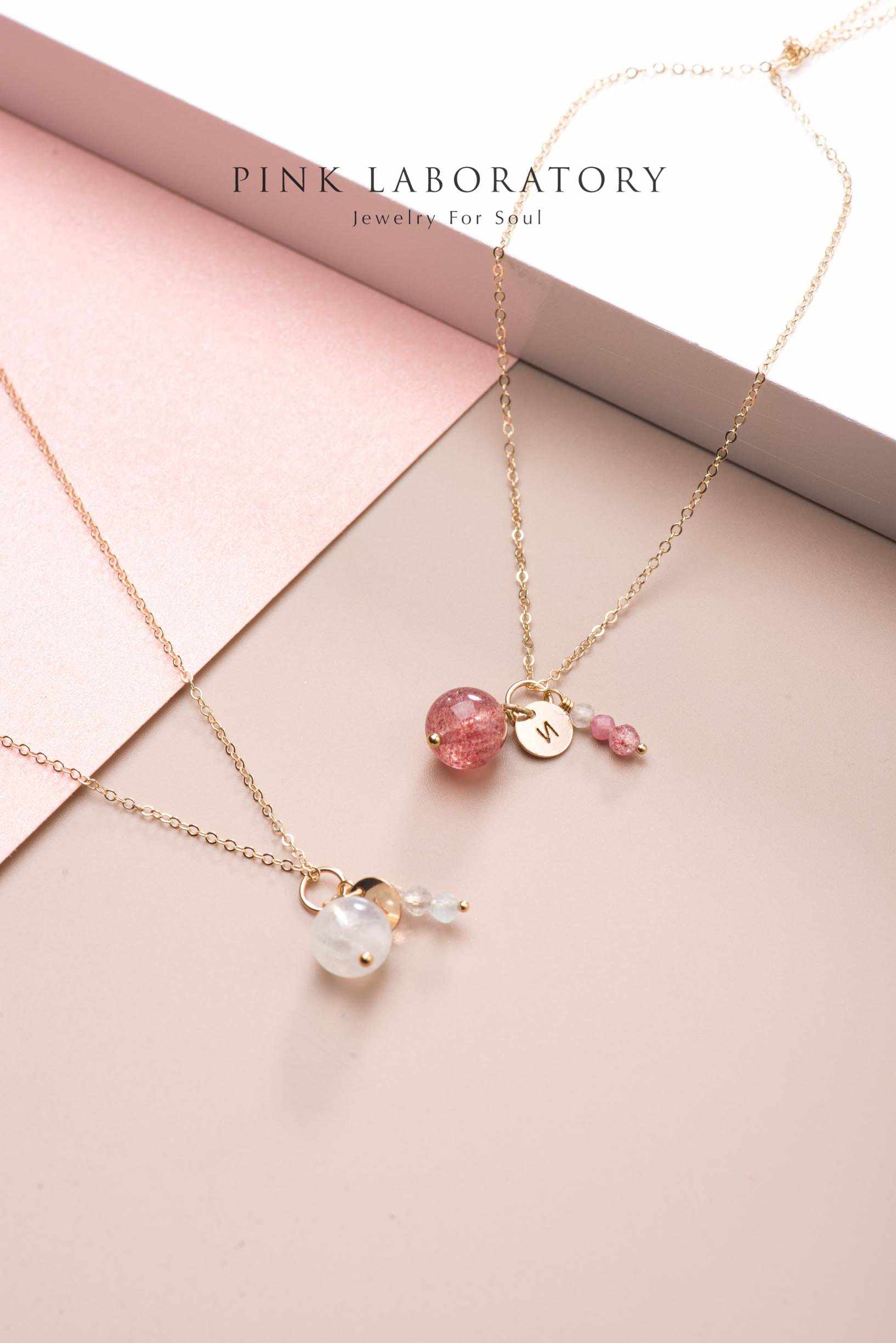 誕生石字母項鍊吊墜 | 14K包金頸鍊 - Pink Laboratory