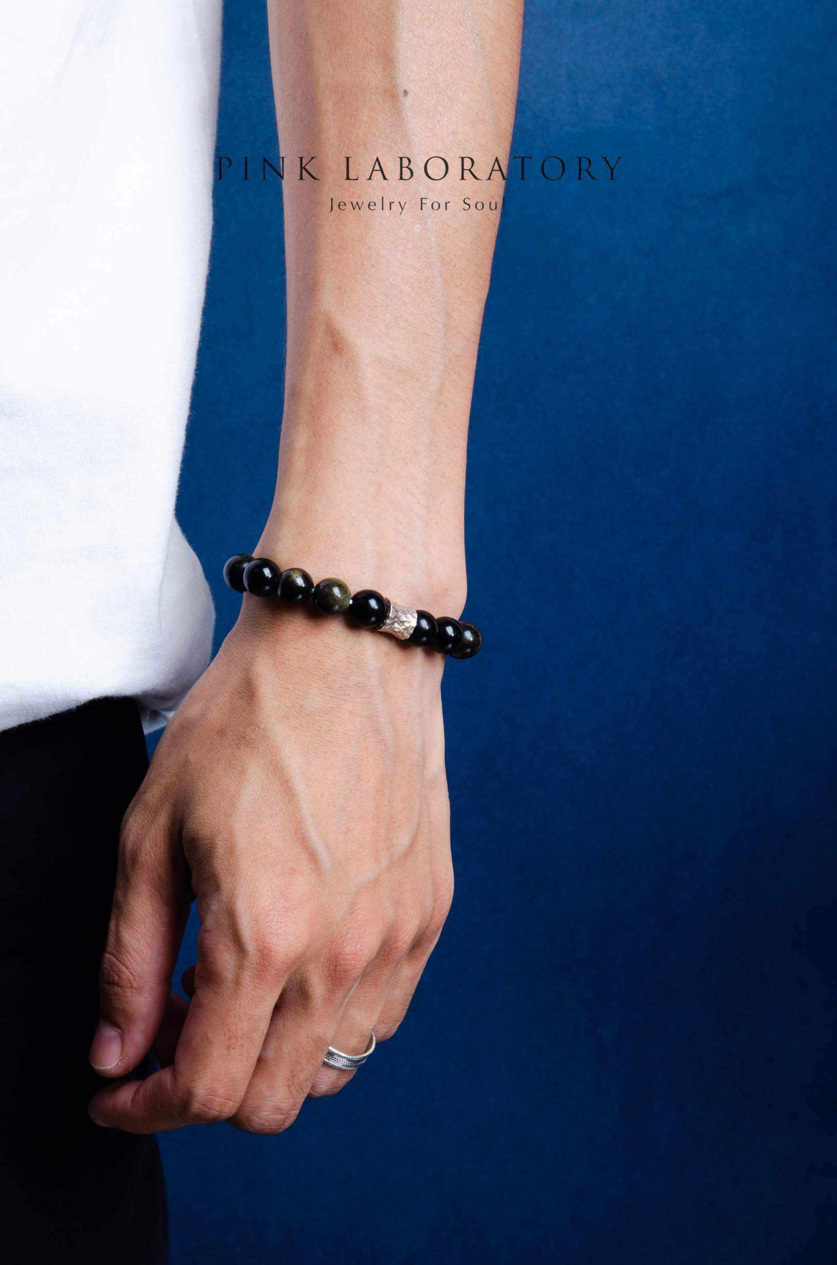 黑曜石925純銀手鍊 - Pink Laboratory