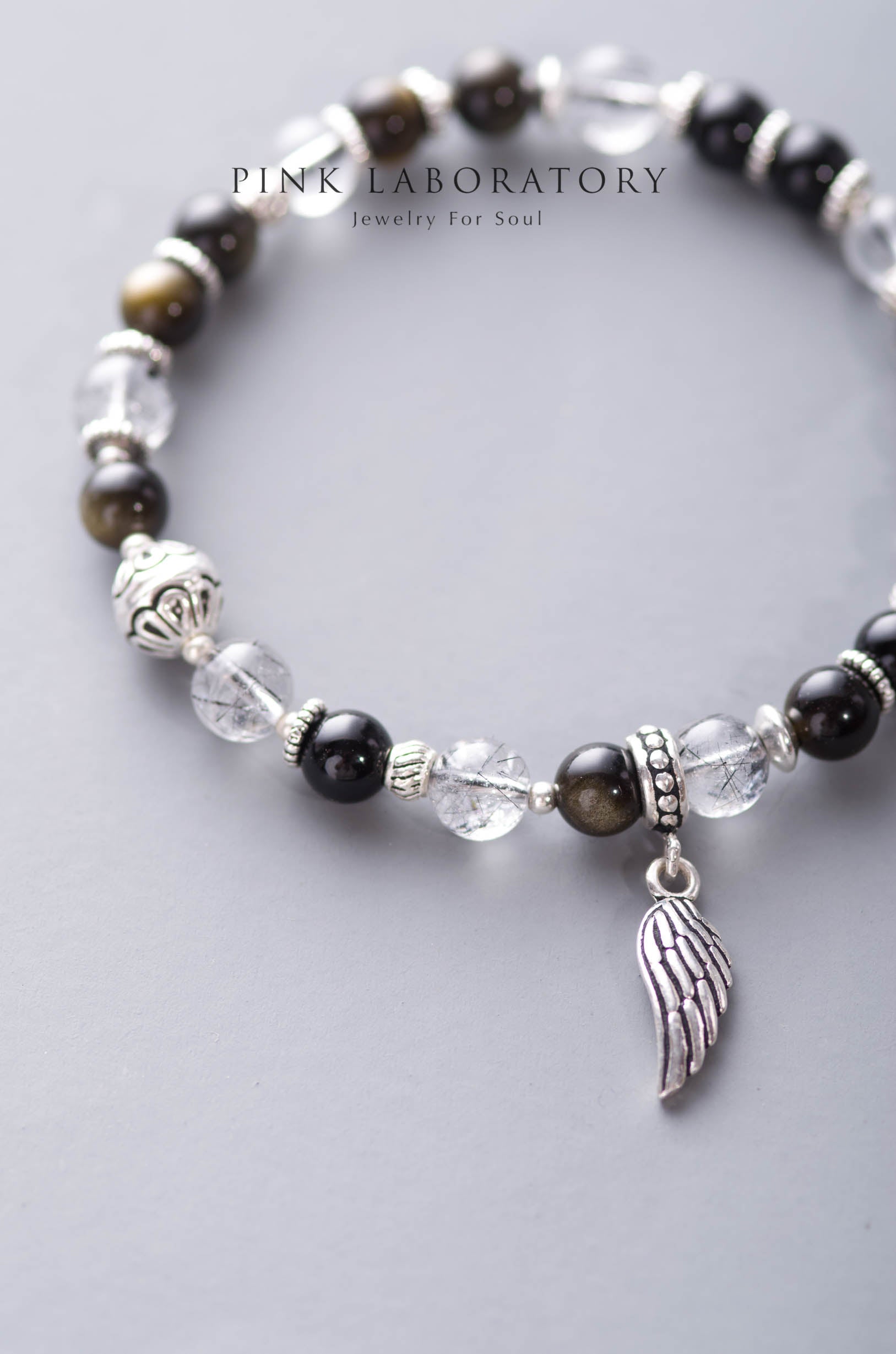 黑髮晶黑曜石925純銀手鏈