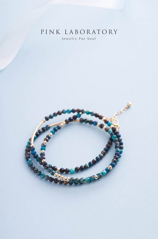 鳳凰石極細手鍊 | 三圈 | 3mm | 14K包金 - Pink Laboratory