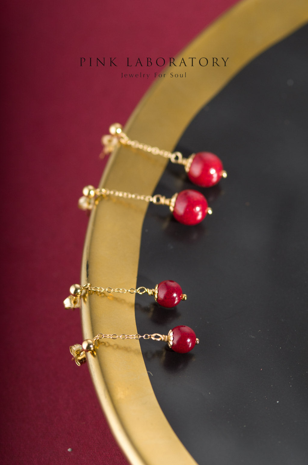 紫金砂硃砂8mm耳釘 | 14KGF耳環