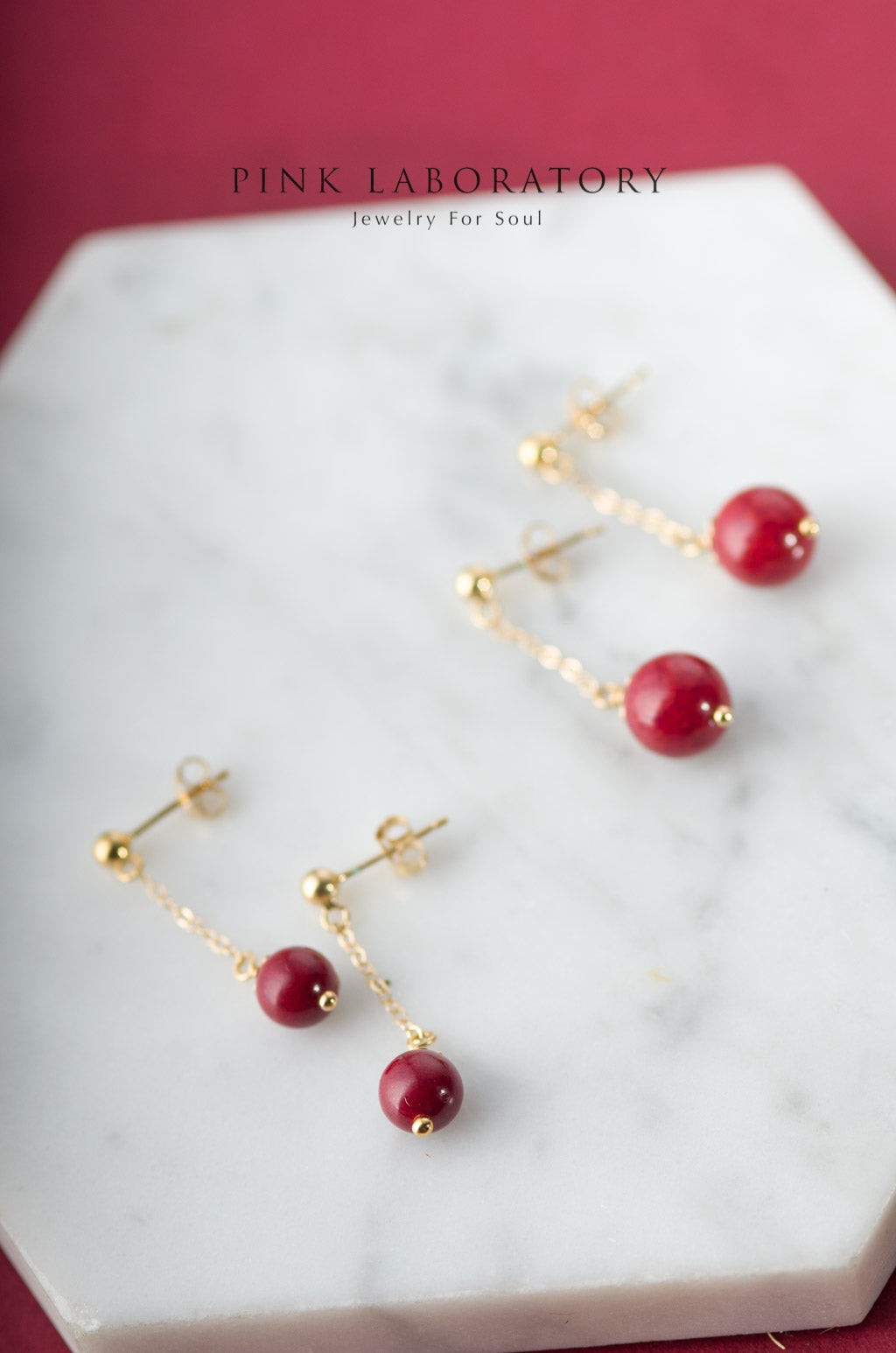 紫金砂硃砂6mm耳釘 | 14KGF耳環