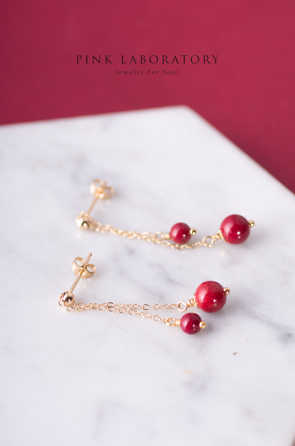 紫金砂雙硃砂耳釘 | 14KGF耳環