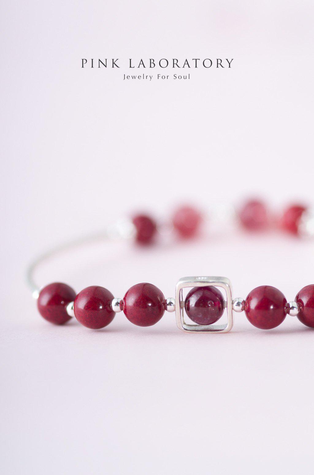 紫金砂硃砂 925純銀手鏈 | 草莓晶 - Pink Laboratory
