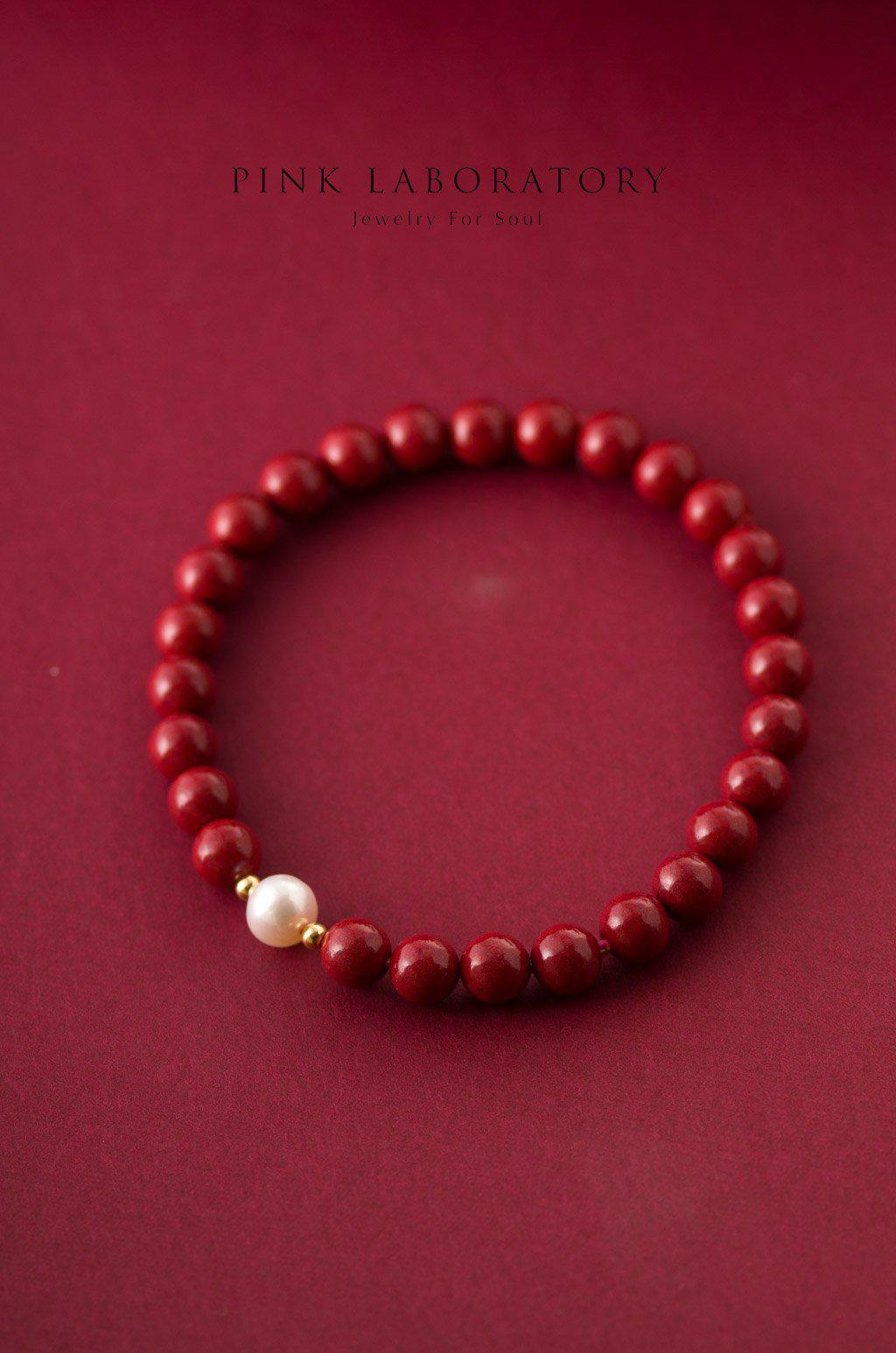 紫金砂硃砂6mm珍珠手鏈 | 14K包金 - Pink Laboratory