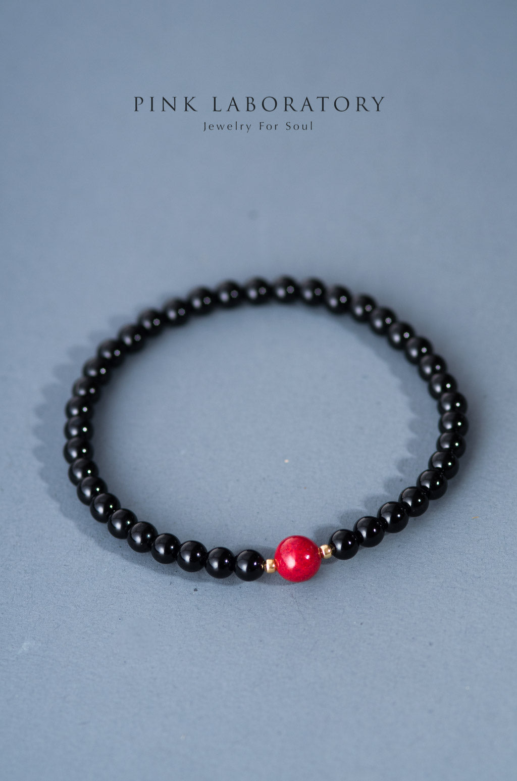 黑瑪瑙硃砂手鏈 | 14K包金