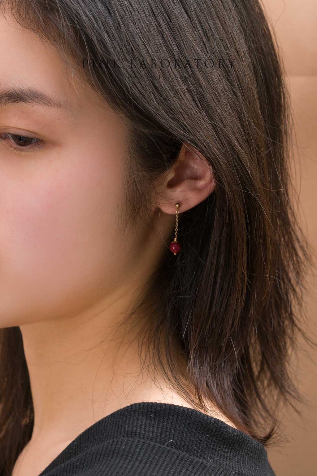 紫金砂硃砂6mm耳釘 | 14KGF耳環