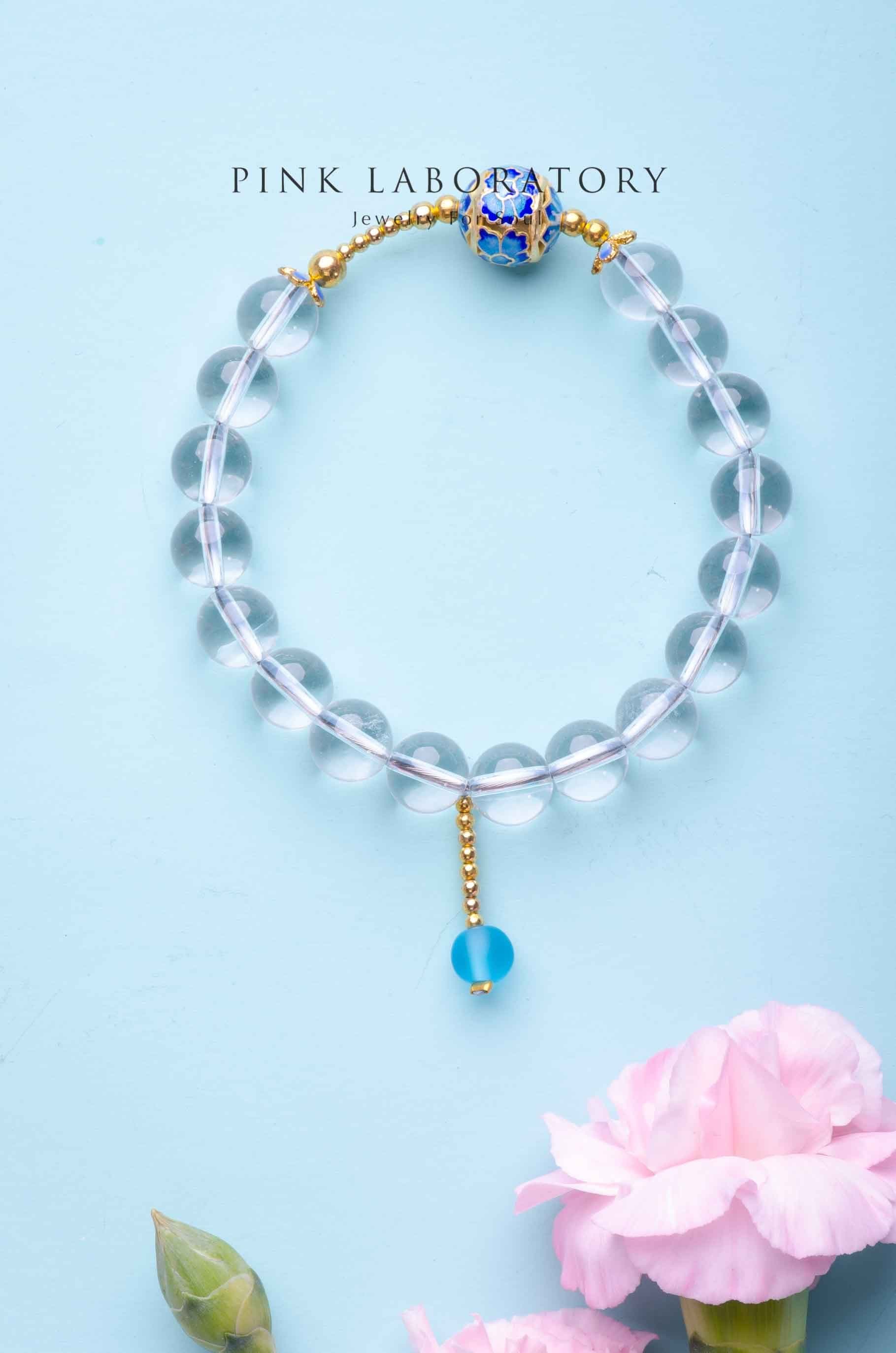 瓶與鏡 | 白水晶景泰藍琉璃手鍊 - Pink Laboratory