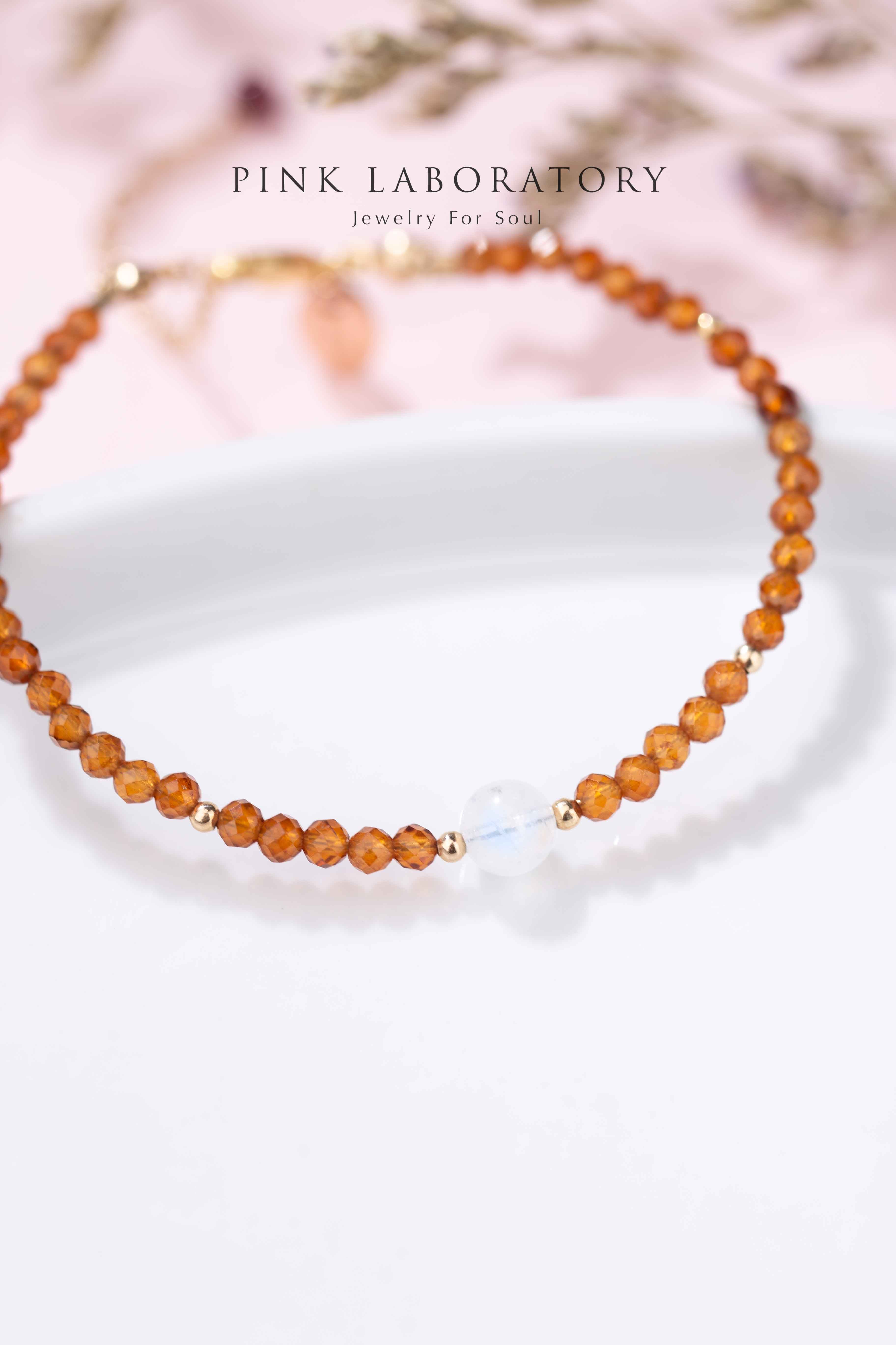 橙石榴石月亮石14KGF極細手鍊