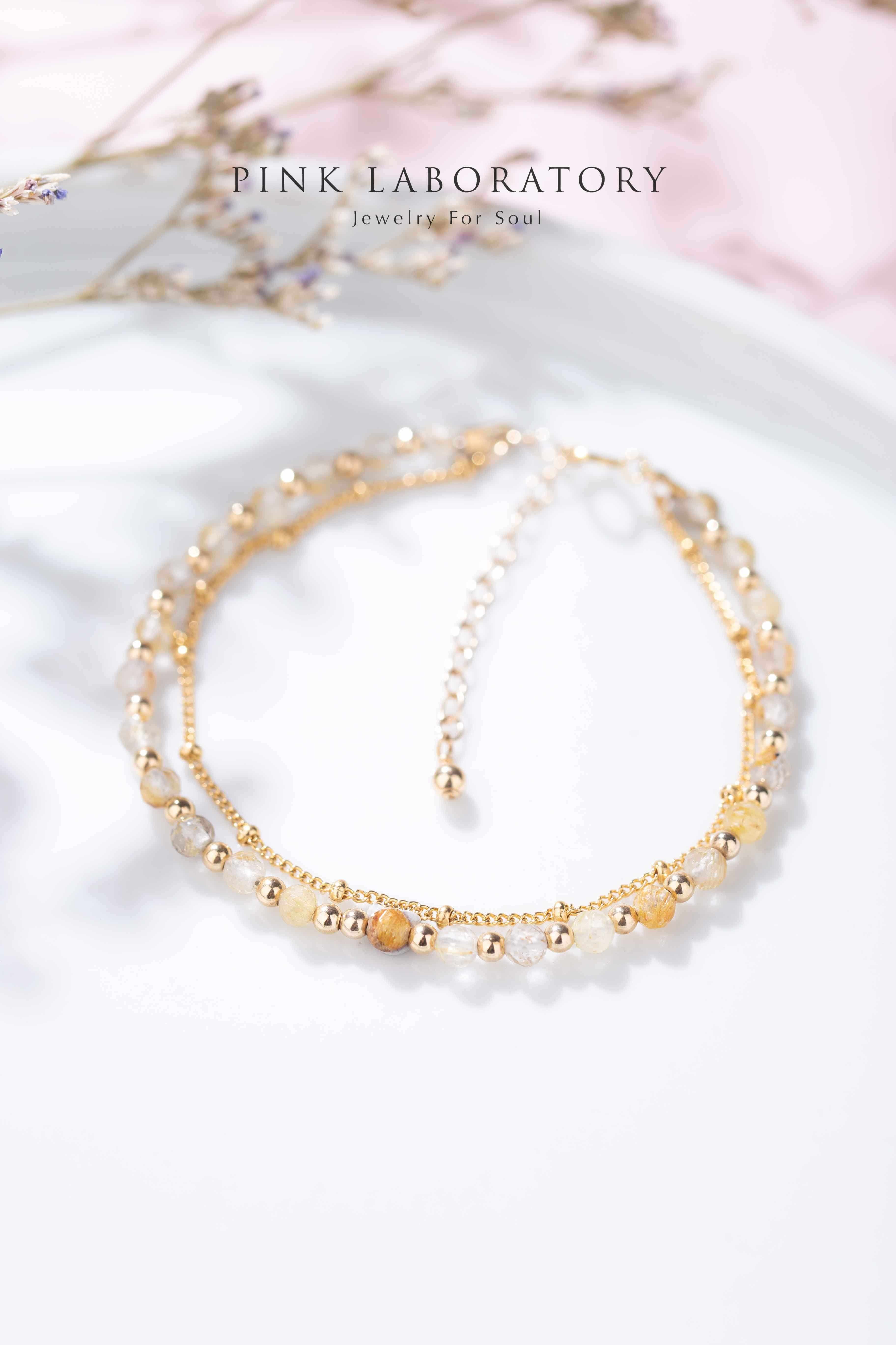 金髮晶14K包金極細手鍊 | 字母客製 - Pink Laboratory