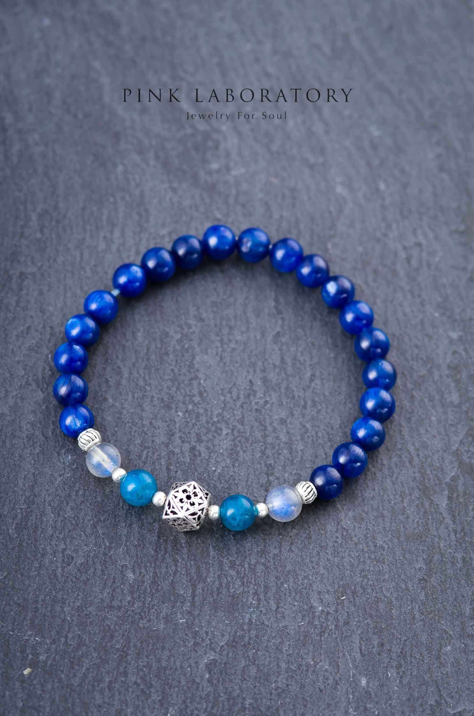 藍晶石磷灰石手鍊 | 925純銀手鏈 - Pink Laboratory