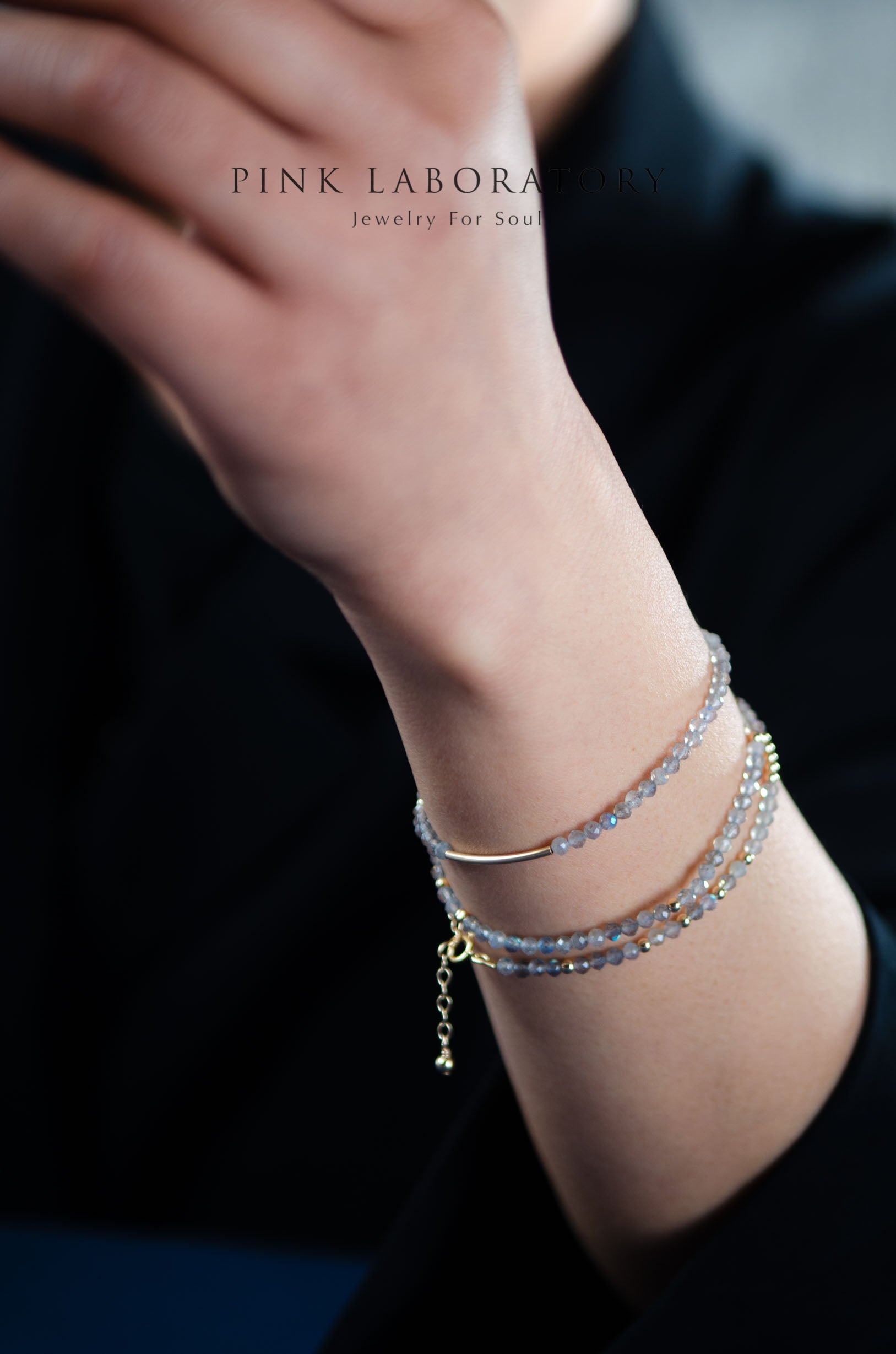 拉長石極細手鍊 | 三圈 | 3mm | 14K包金