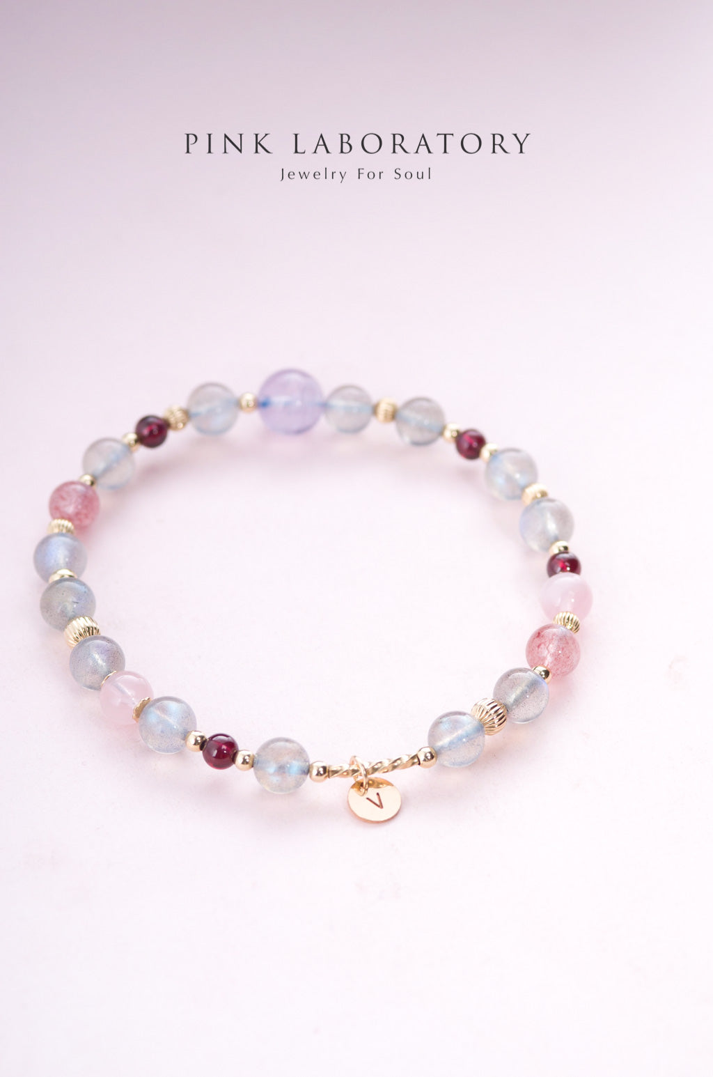 藍光拉長石石榴石14K包金手鍊