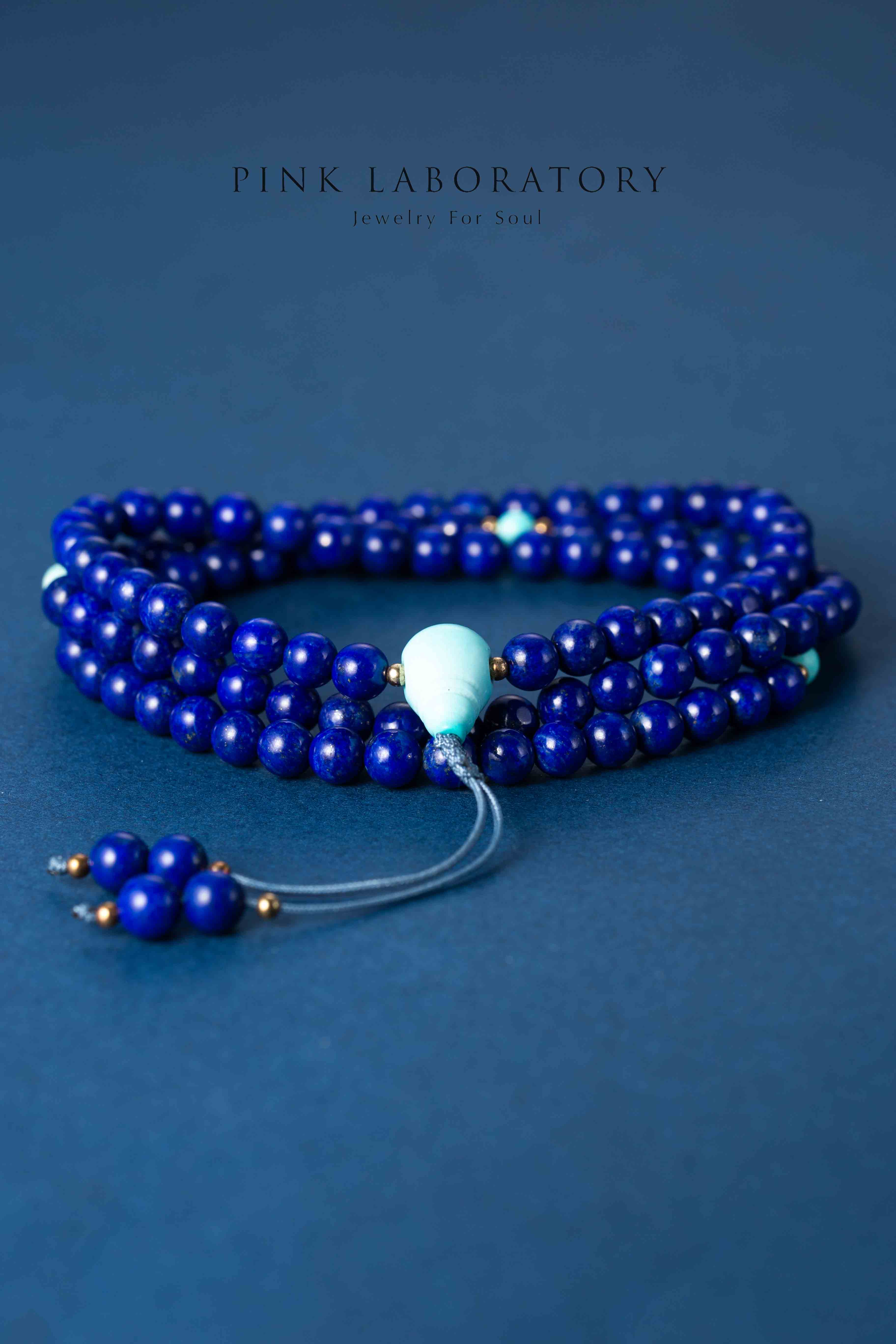 青金石綠松石108佛珠項鍊 | 冥想專注 | 可調節無彈力 |