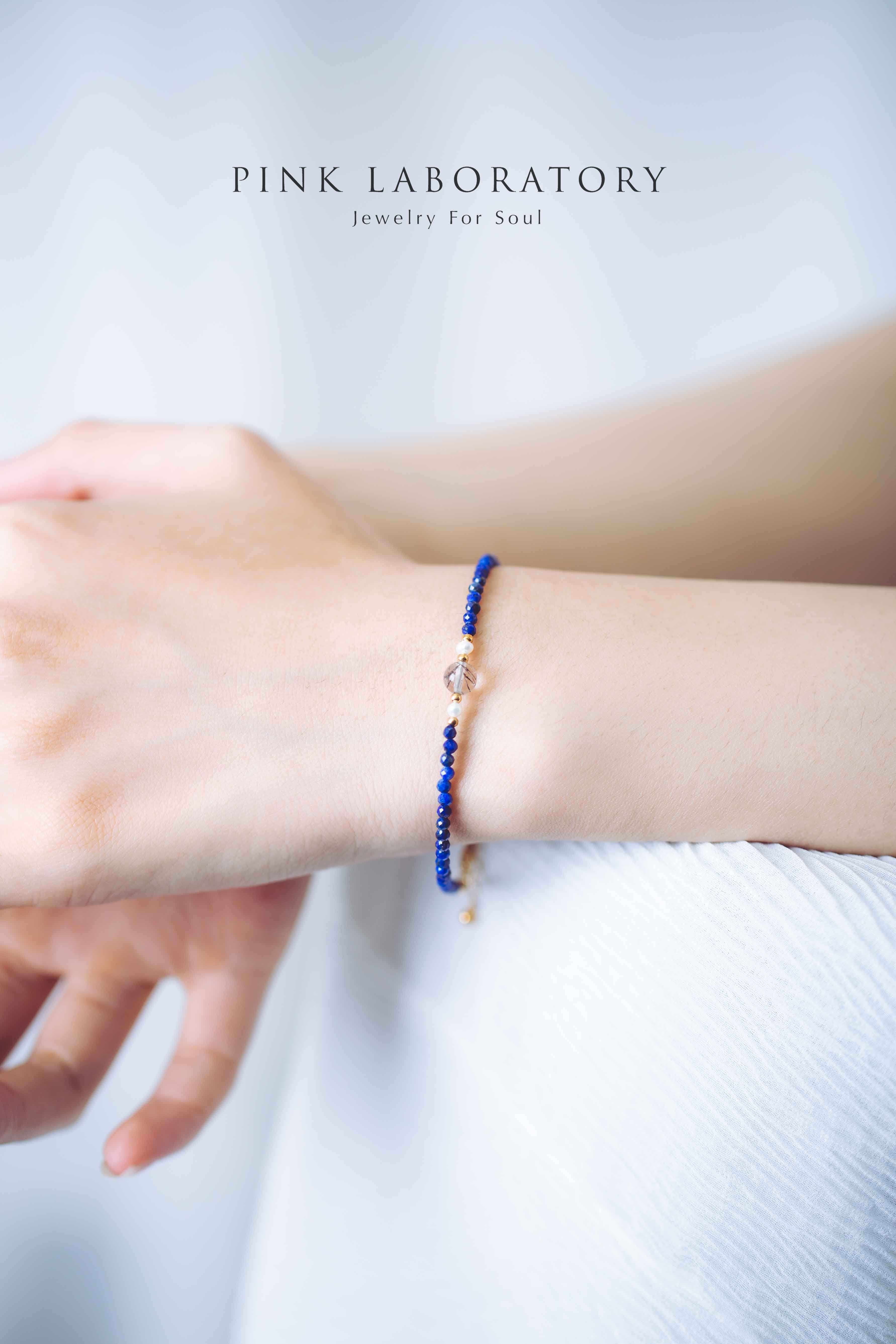 青金石黑髮晶14KGF極細手鍊