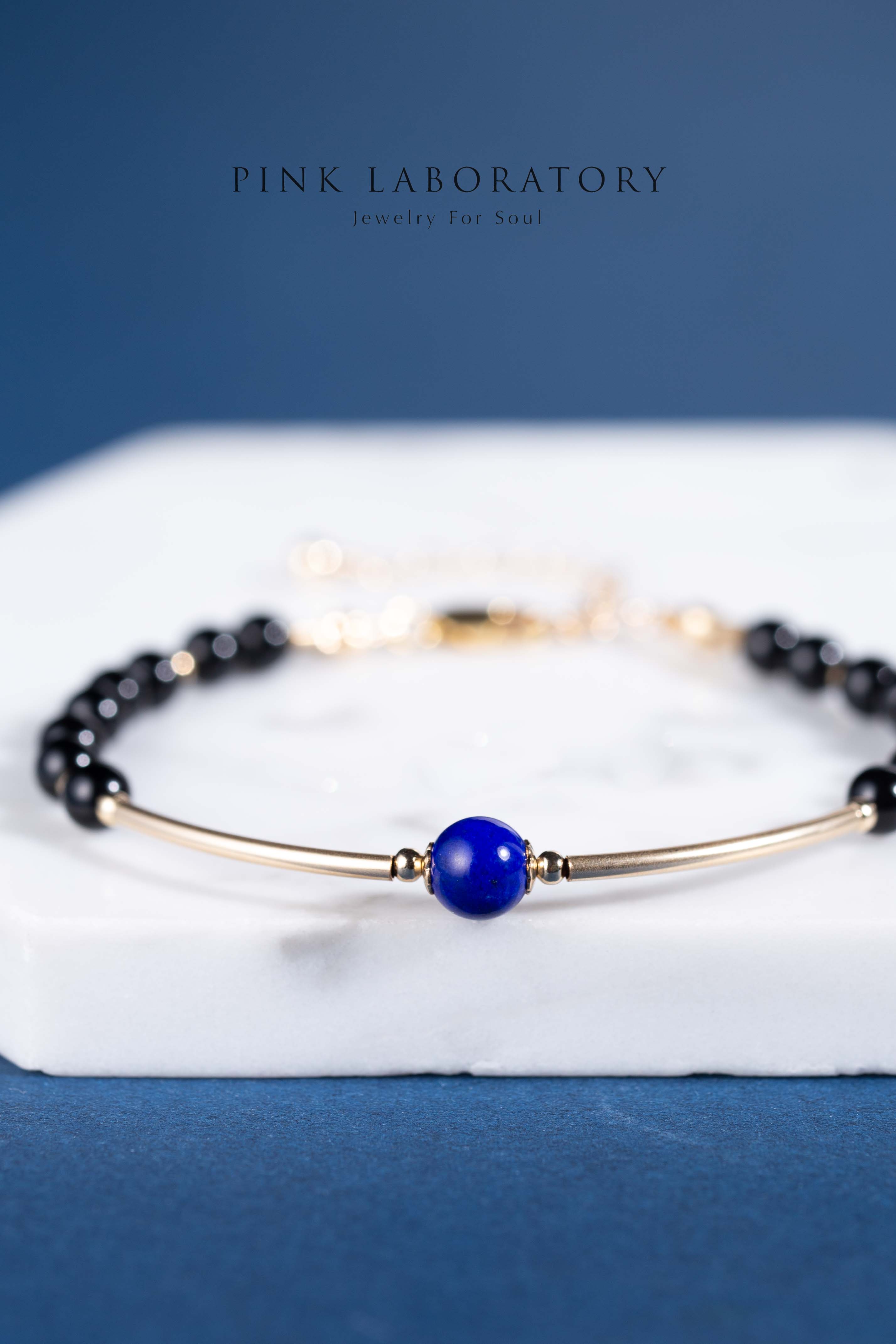 黑瑪瑙青金石14K包金手鍊