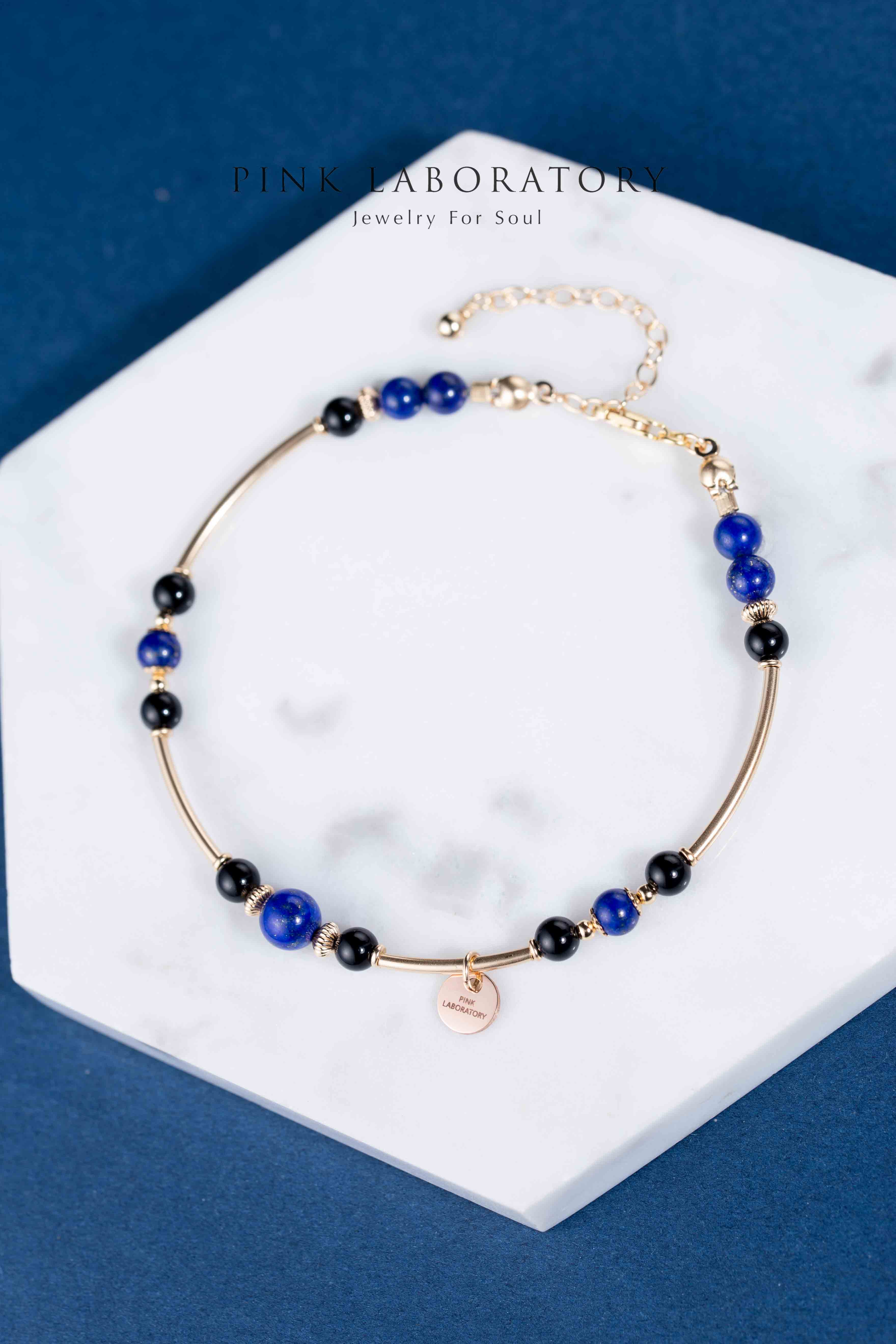 青金石黑瑪瑙14K包金手鍊