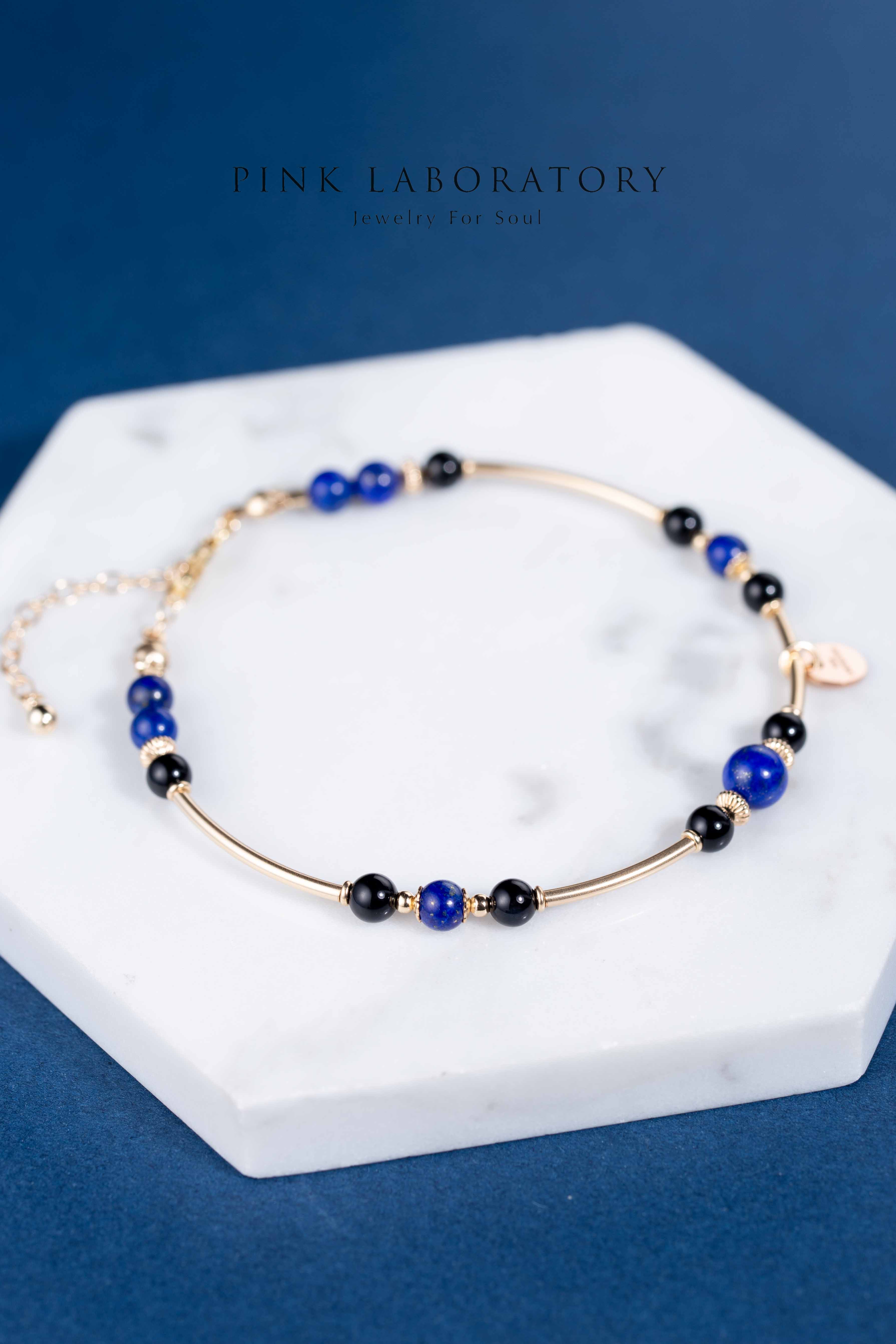 青金石黑瑪瑙14K包金手鍊