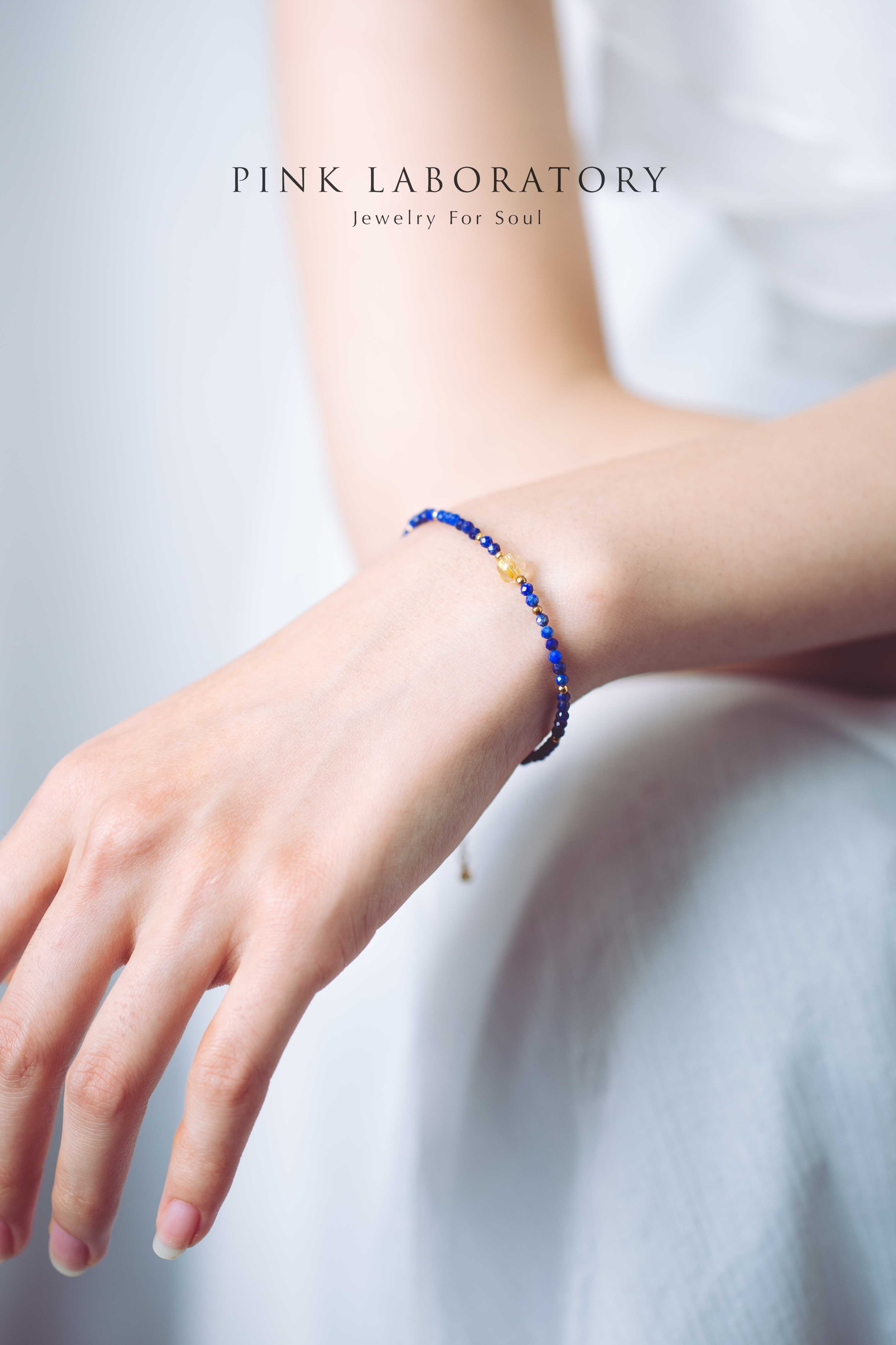 青金石金髮晶極細14KGF手鍊